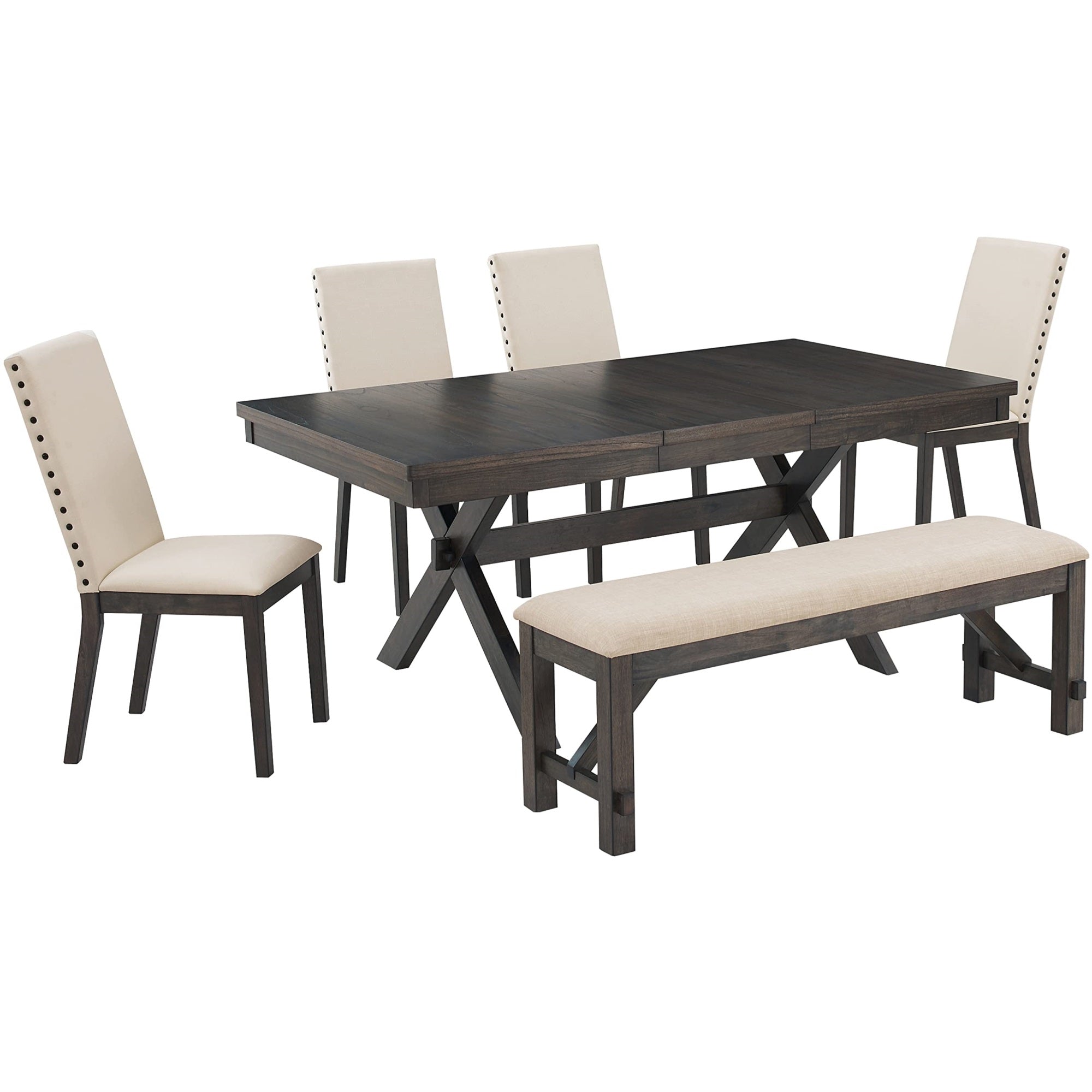 Casafoyer Furniture Hayden 6-Piece Modern Farmhouse Dining Table Set For 7 With 4 Parsons Chairs And A Bench, Slate