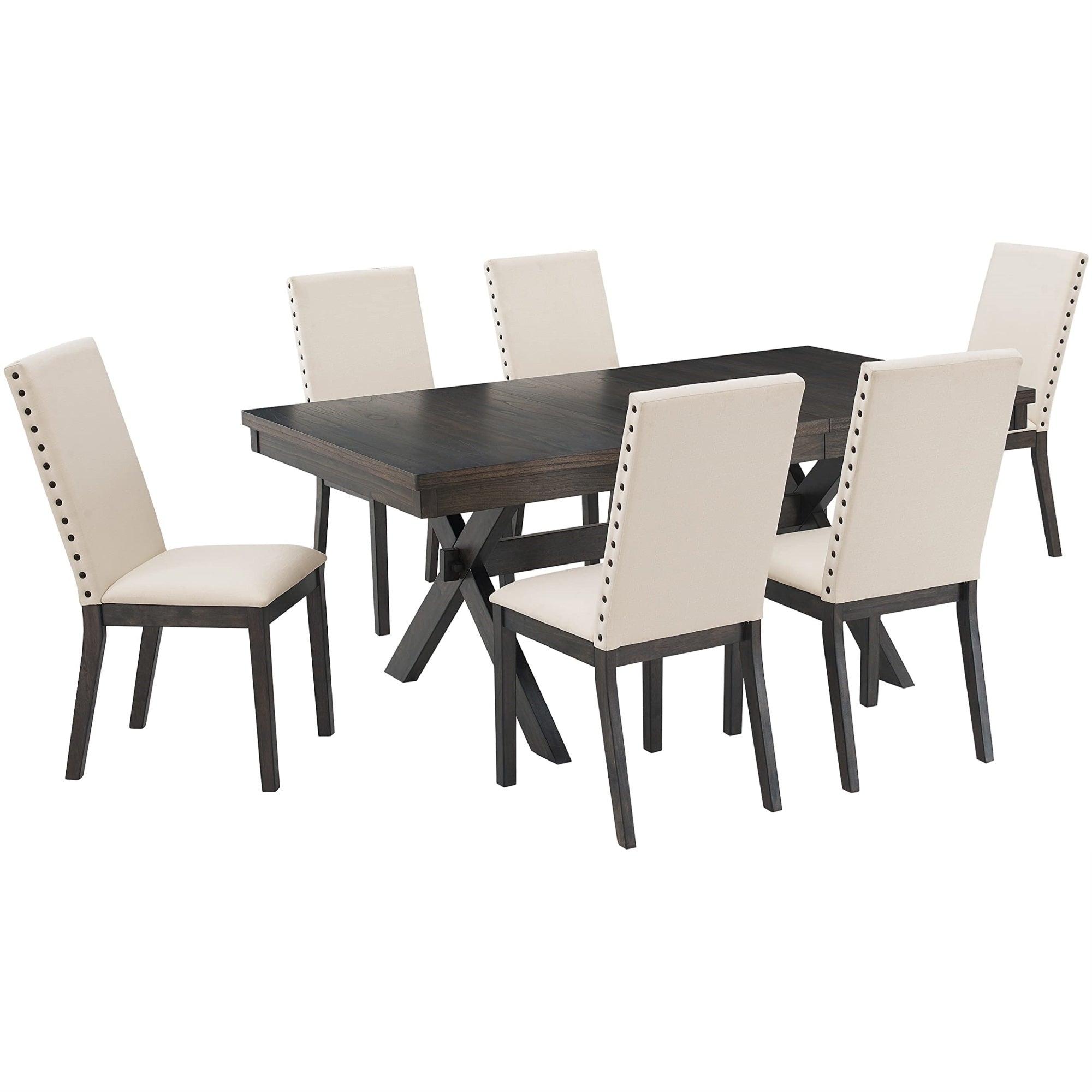 Casafoyer Furniture Hayden 7-Piece Modern Farmhouse Dining Table Set For 6 With Parsons Chairs, Slate