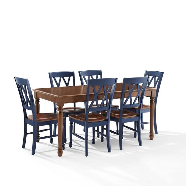 Shelby 7-Piece Dining Table Set For 6 Navy/Dark Cherry - Table & 6 Chairs