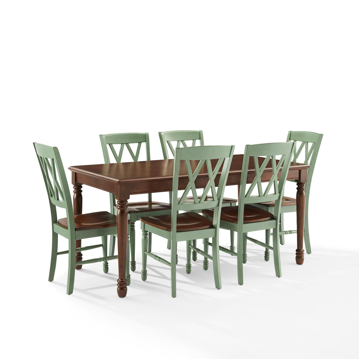 Shelby 7-Piece Dining Table Set For 6 Distressed Teal/Dark Cherry - Table & 6 Chairs