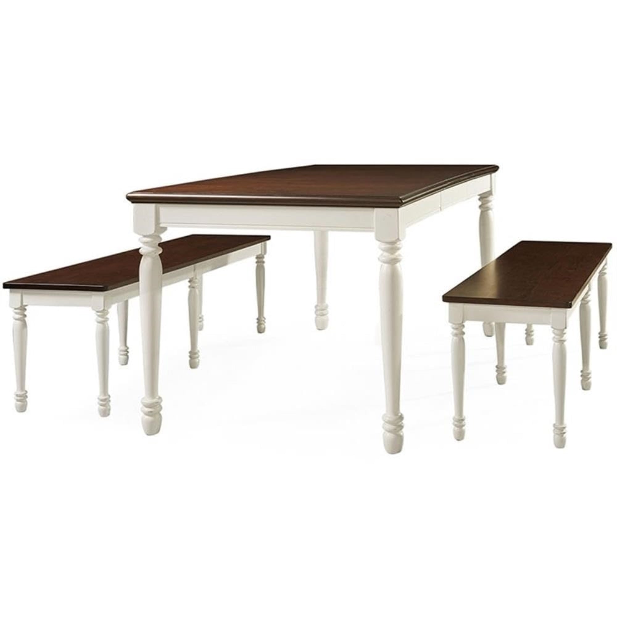 Casafoyer Furniture Shelby 3-Piece Traditional Dining Table Set For 6 With 2 Wood Benches, Distressed White