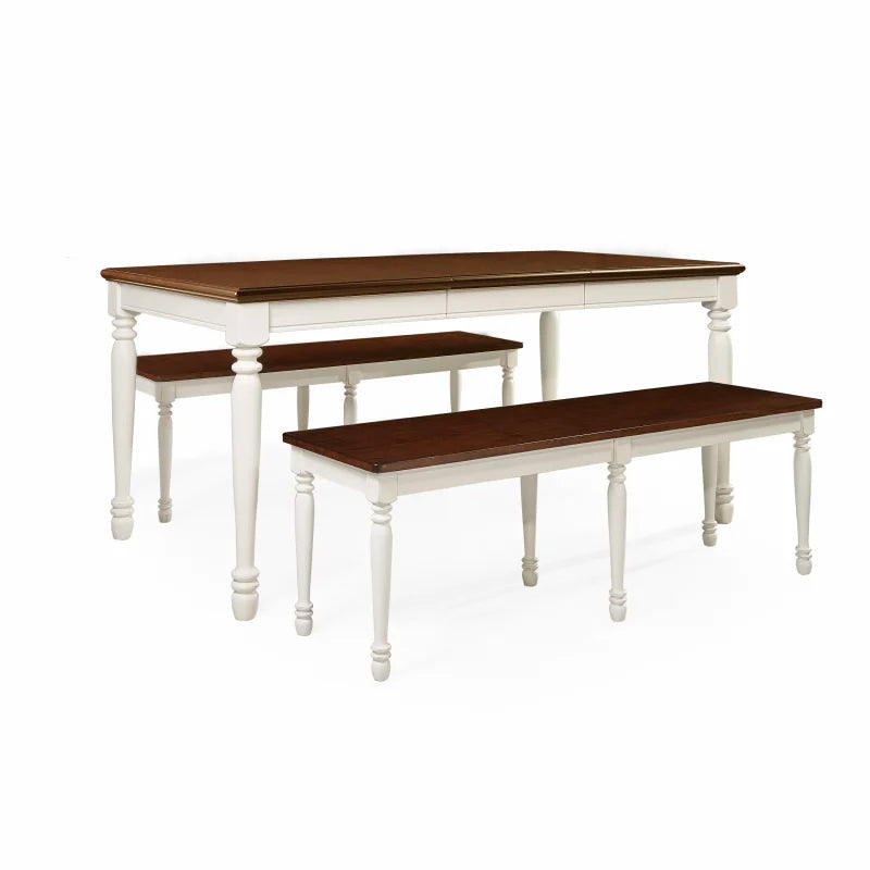Shelby 3Pc Dining Set - Modern Farmhouse Style With Drop Leaf Table & Benches. Expandable, Comfortable, Ideal For Family Meals.
