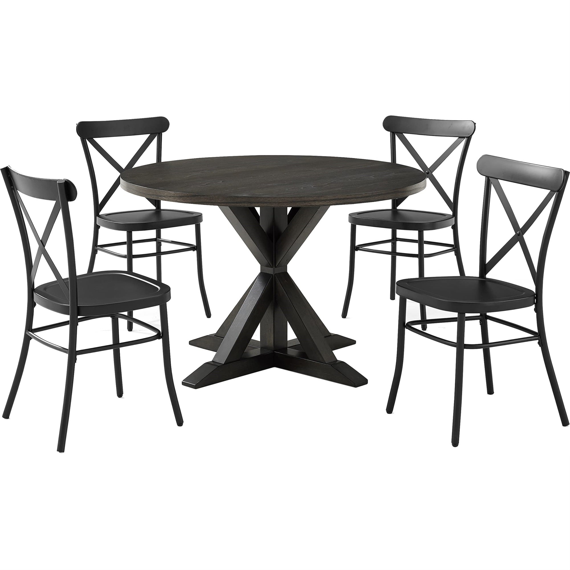 Casafoyer Furniture Hayden 5-Piece Modern Farmhouse Round Dining Table Set For 4 With Camille Metal Chairs, Slate