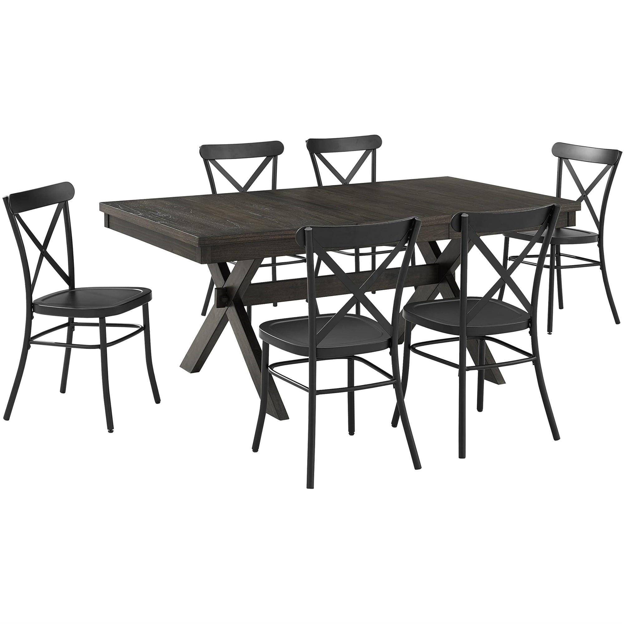 Casafoyer Furniture Hayden 7-Piece Modern Farmhouse Dining Table Set For 6 With Camille Metal Chairs, Slate