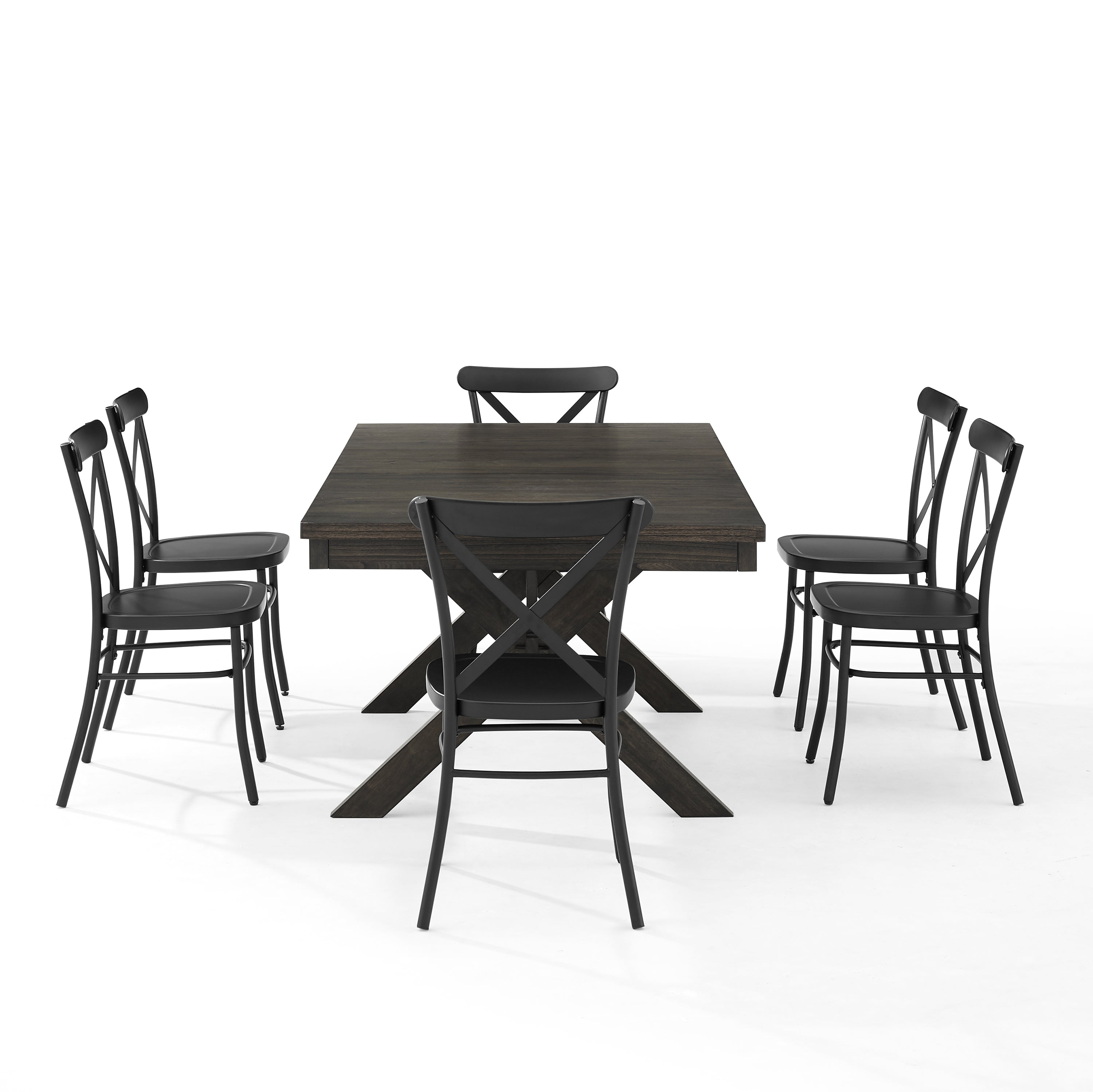 Hayden Dining Set With Camille Chairs - Rustic Wood And Steel, Extendable Table, X-Back Chairs - Farmhouse Elegance For Family Gatherings
