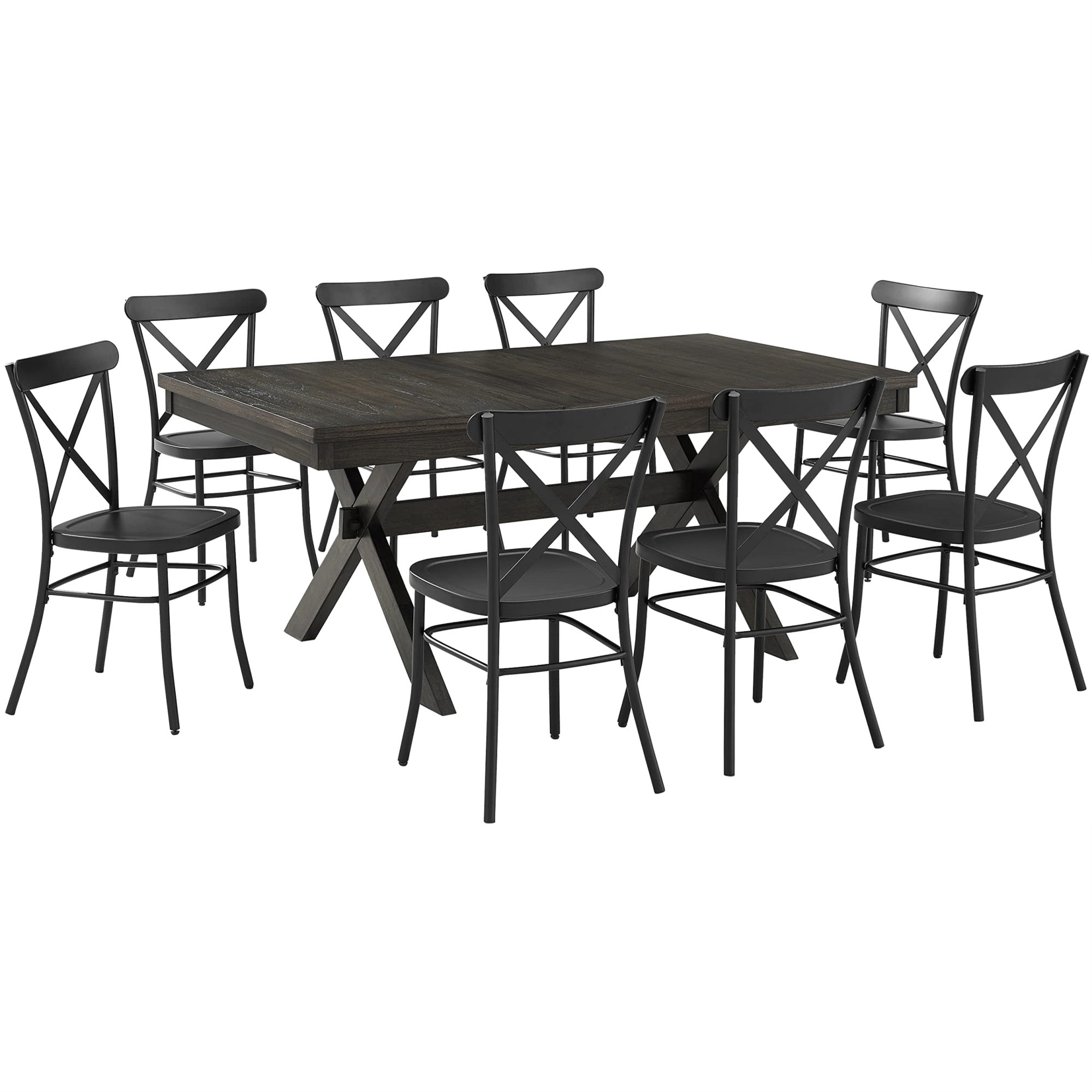 Casafoyer Furniture Hayden 9-Piece Modern Farmhouse Dining Table Set For 8 With Camille Metal Chairs, Slate