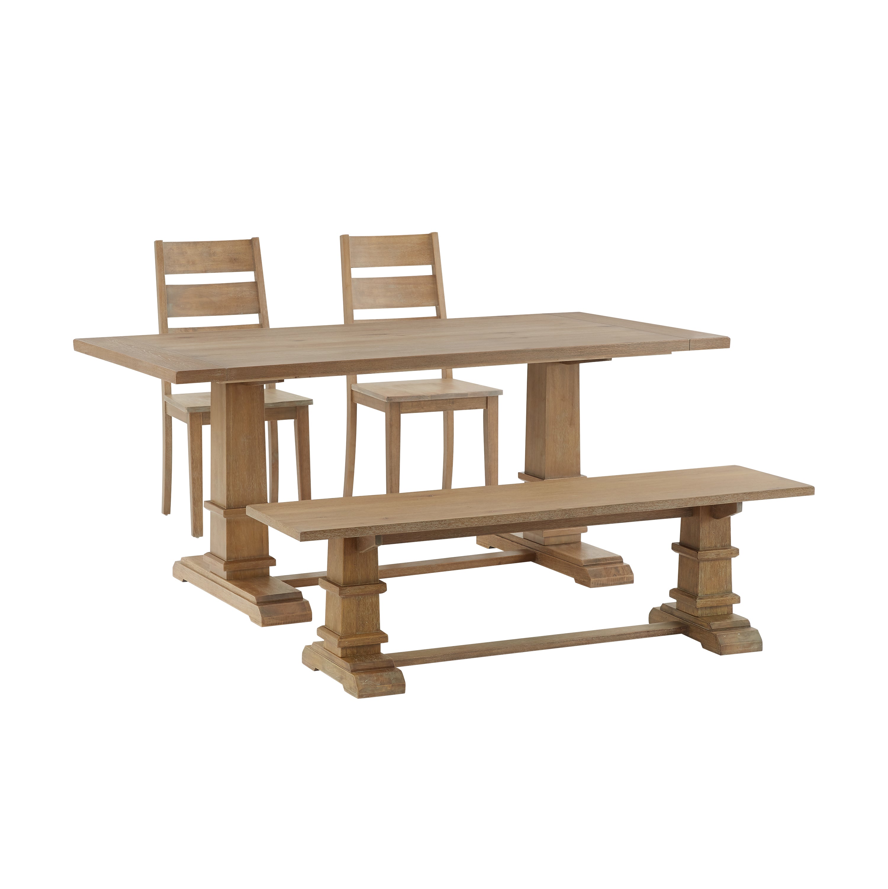 Joanna 4Pc Dining Set Rustic Brown - Table, Bench, & 2 Ladder Back Chairs