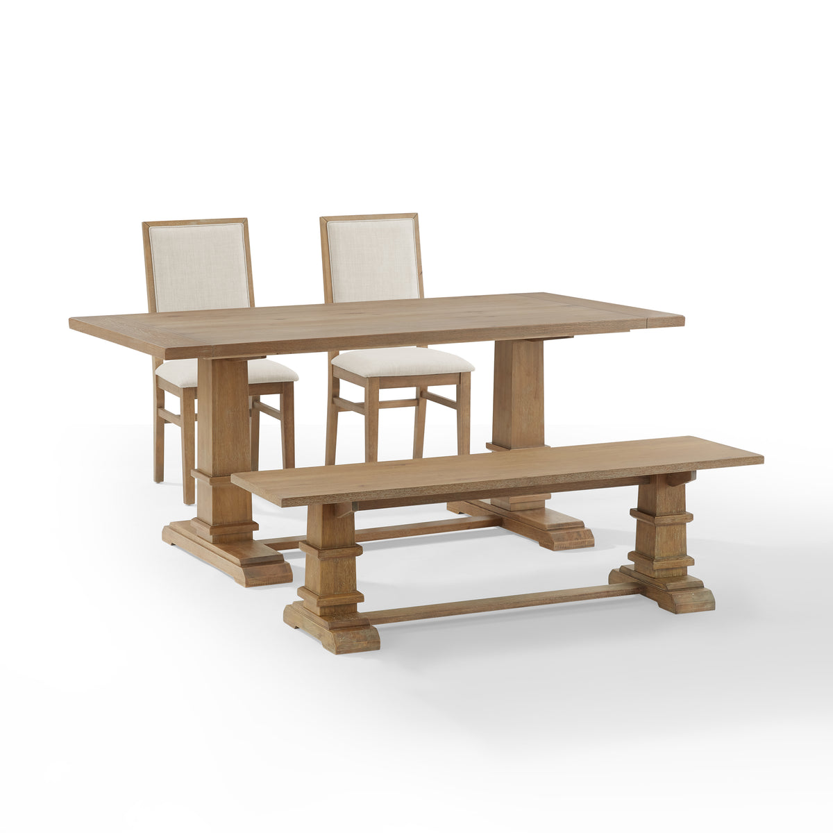 Joanna 4Pc Dining Set Rustic Brown - Table, Bench, & 2 Upholstered Chairs