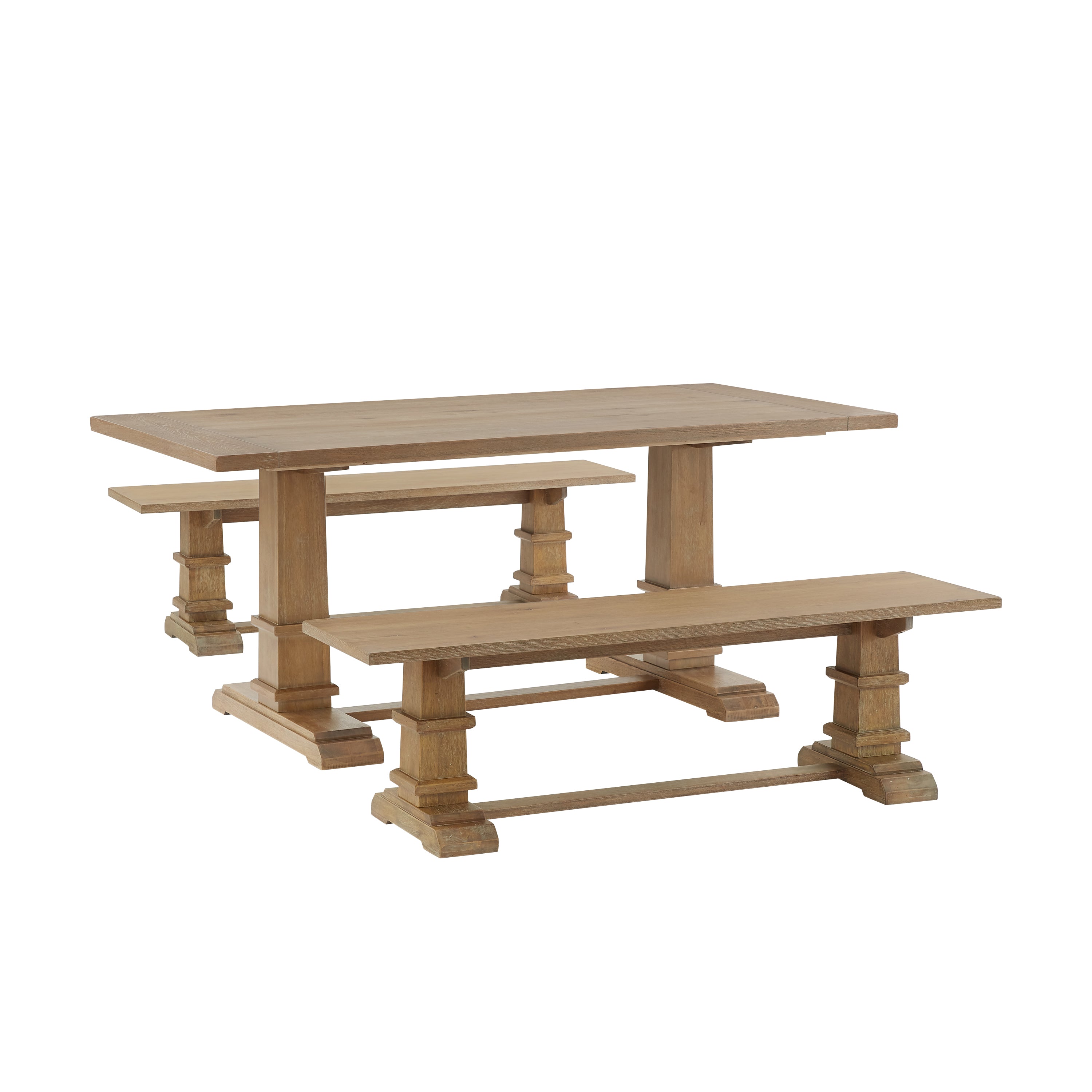 Joanna 3Pc Dining Set Rustic Brown - Table & 2 Benches