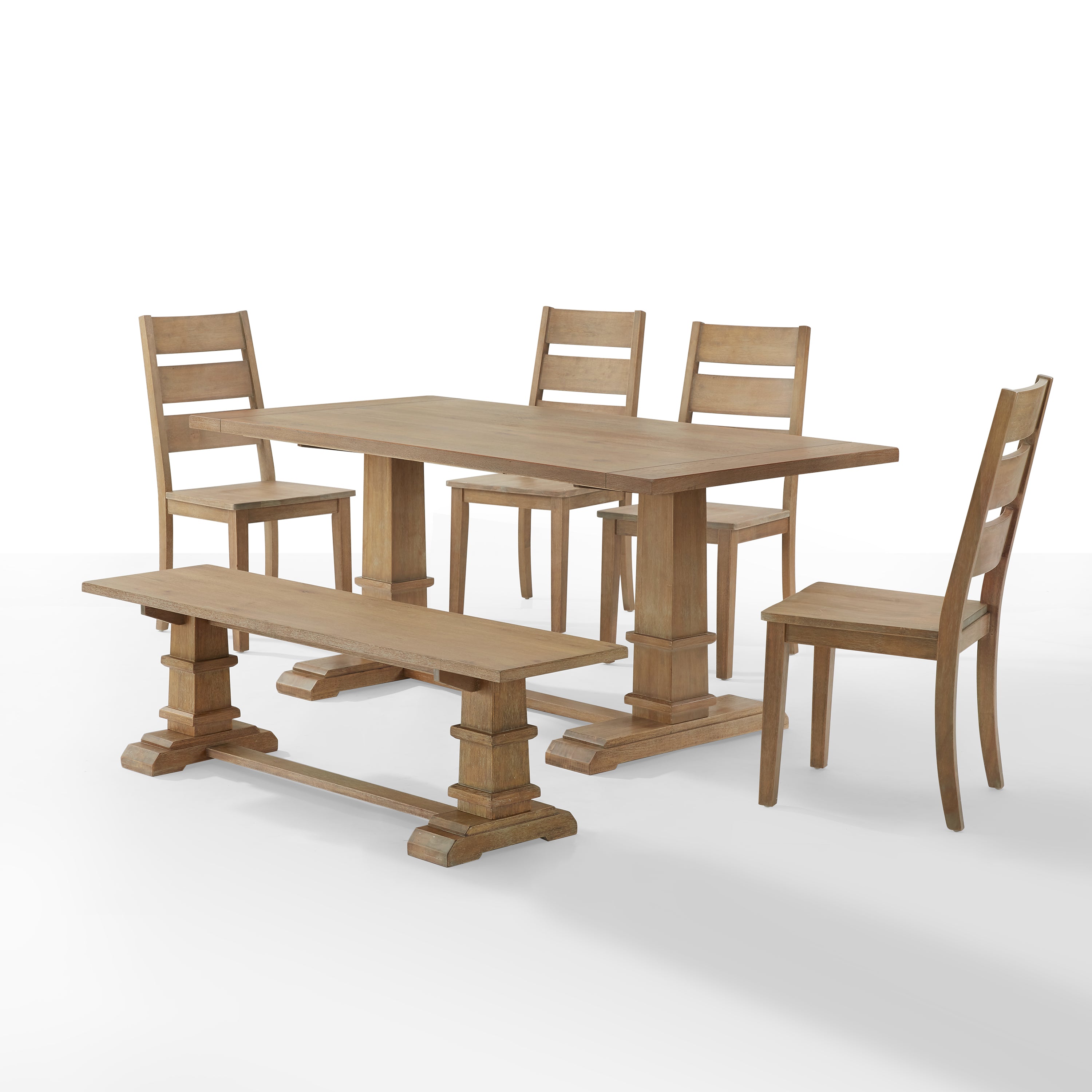 Joanna 6Pc Dining Set Rustic Brown - Table, Bench, & 4 Ladder Back Chairs