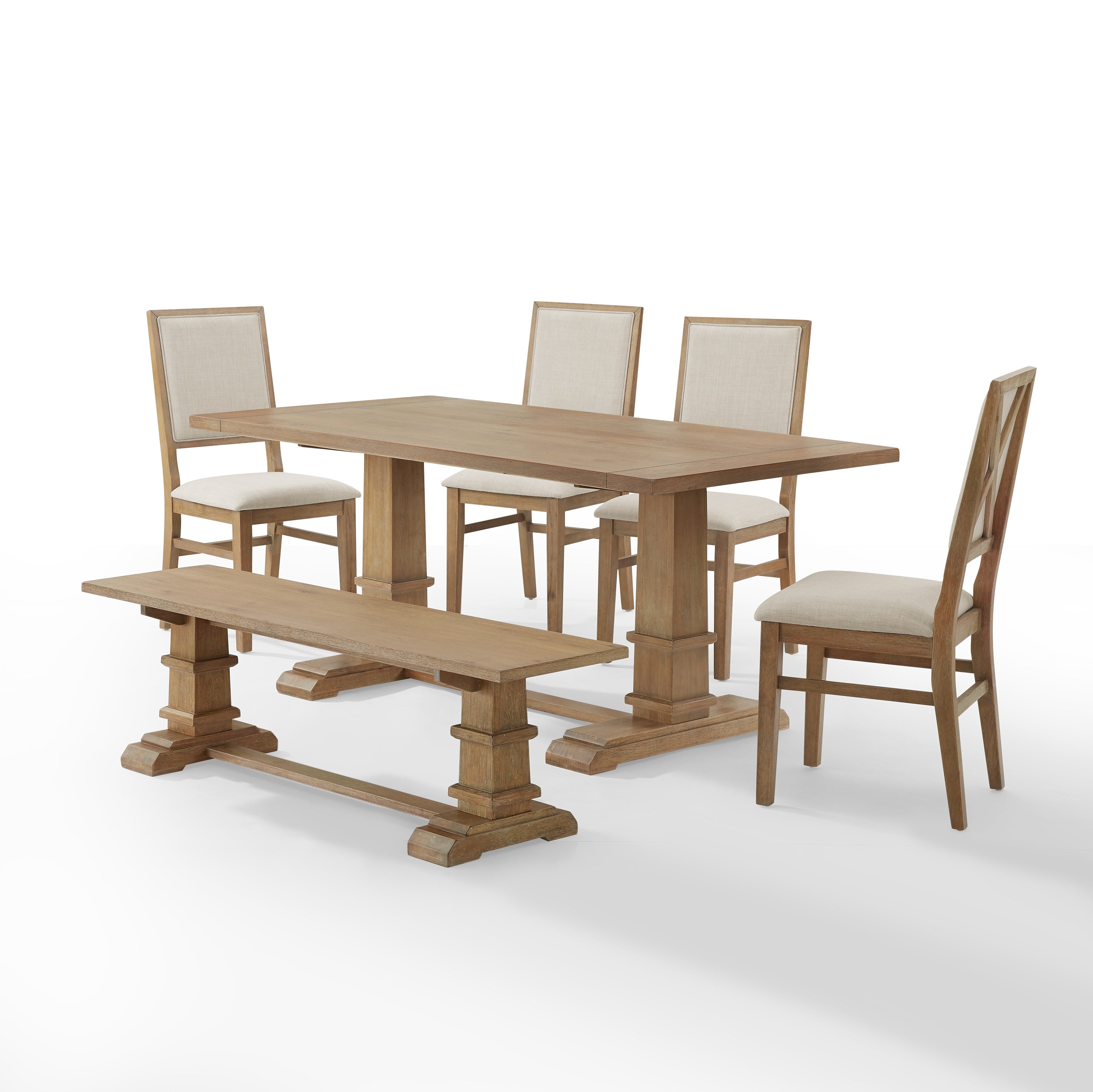 Joanna 6Pc Dining Set Rustic Brown - Table, Bench, & 4 Upholstered Chairs