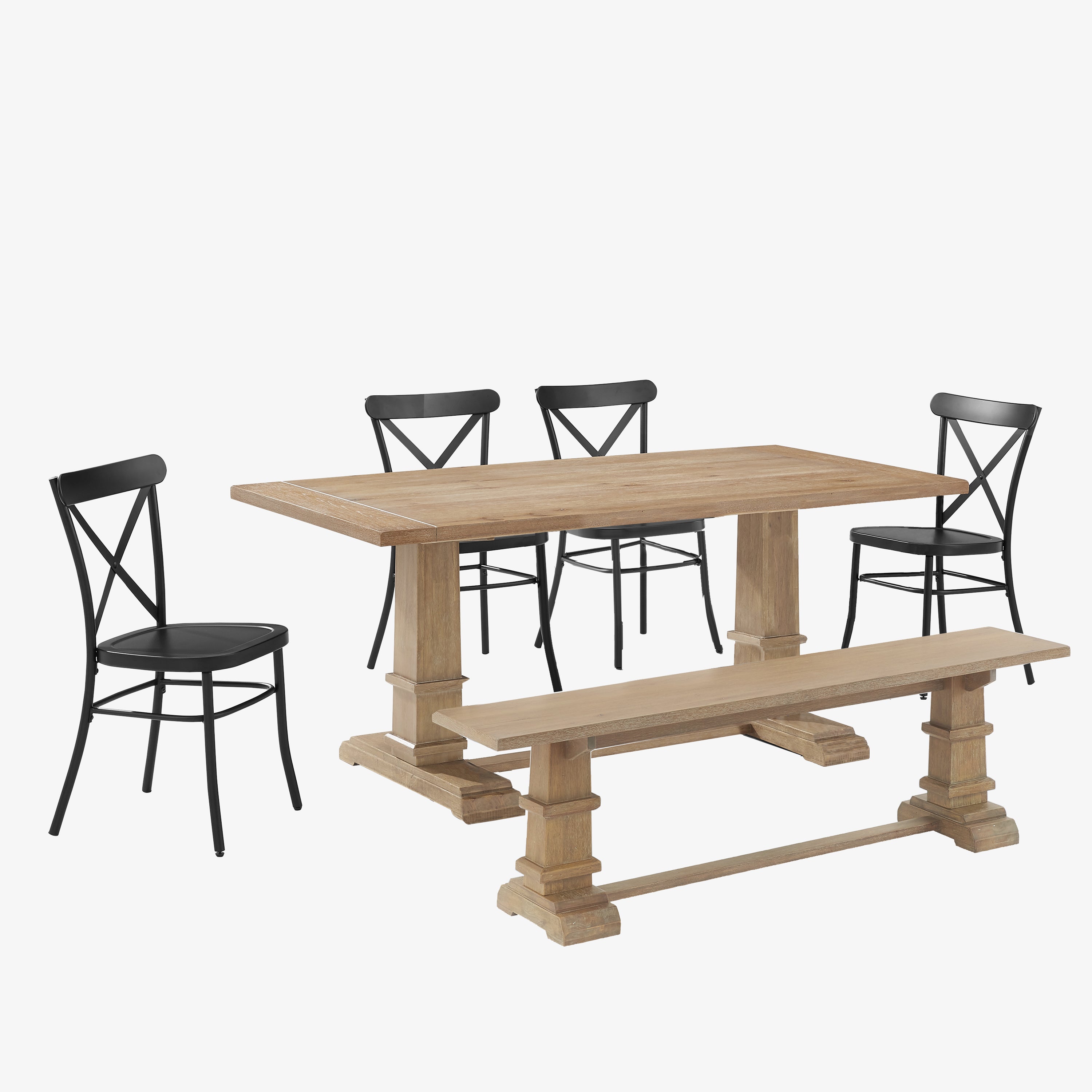 Joanna 6Pc Dining Set W/Camille Chairs Matte Black/Rustic Brown - Table, Bench, & 4 Chairs