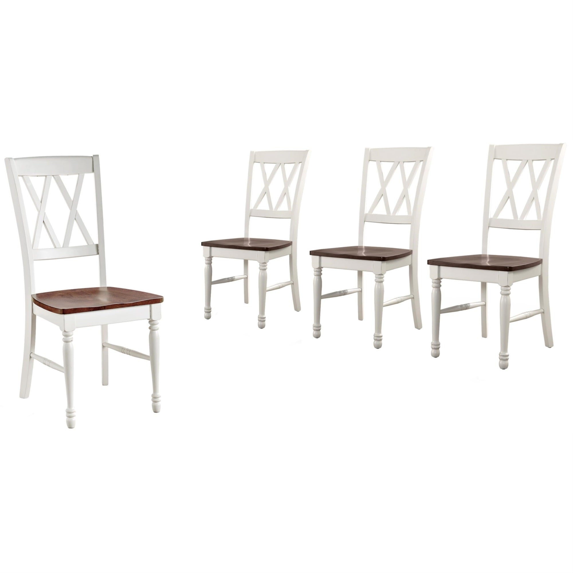 Casafoyer Furniture Shelby Traditional Wood X-Back Dining Room Chairs Set Of 4, Kitchen Chair, Distressed White