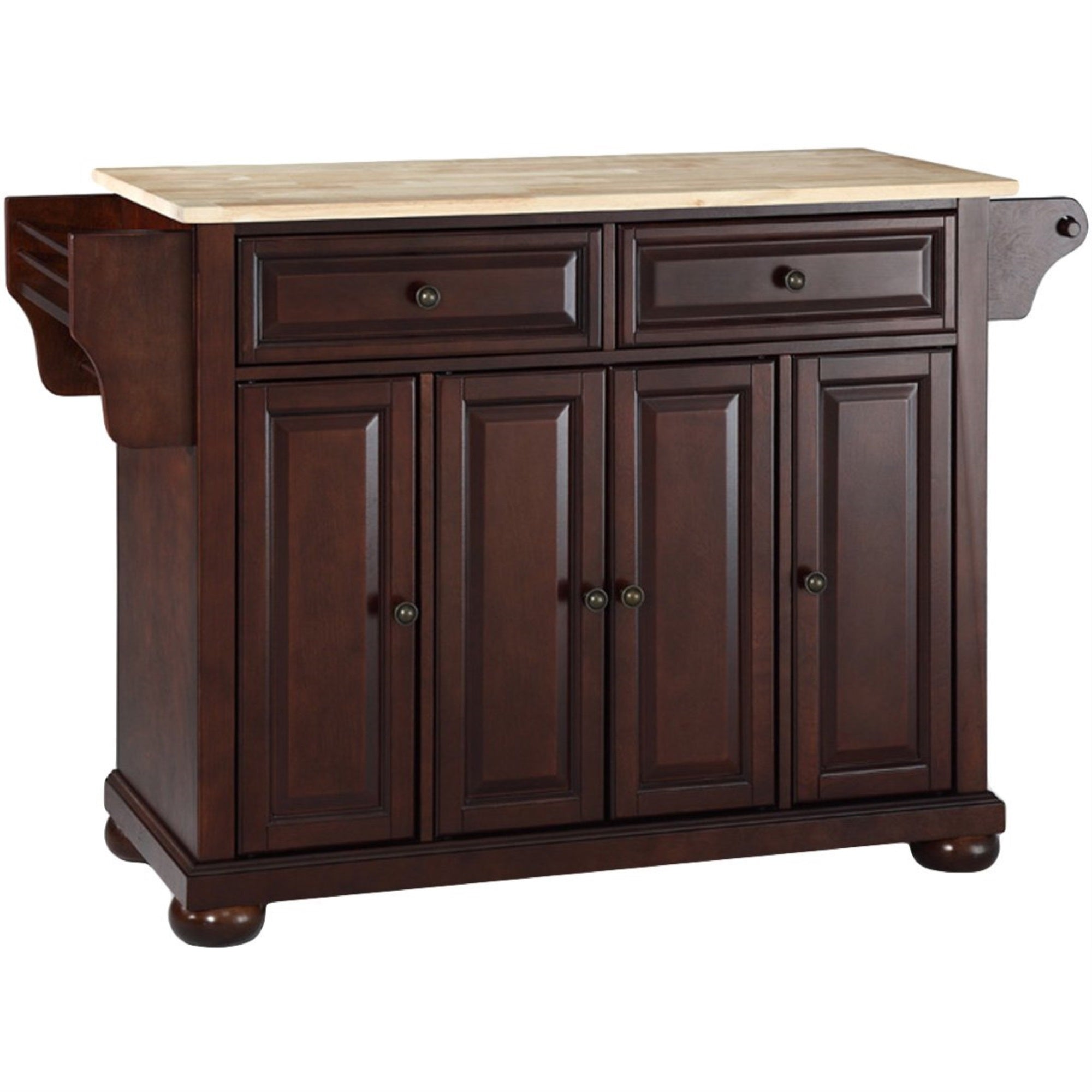 Casafoyer Furniture Alexandria Wood Top Rolling Kitchen Island Storage Cart, Microwave Stand, Spice Rack, Mahogany