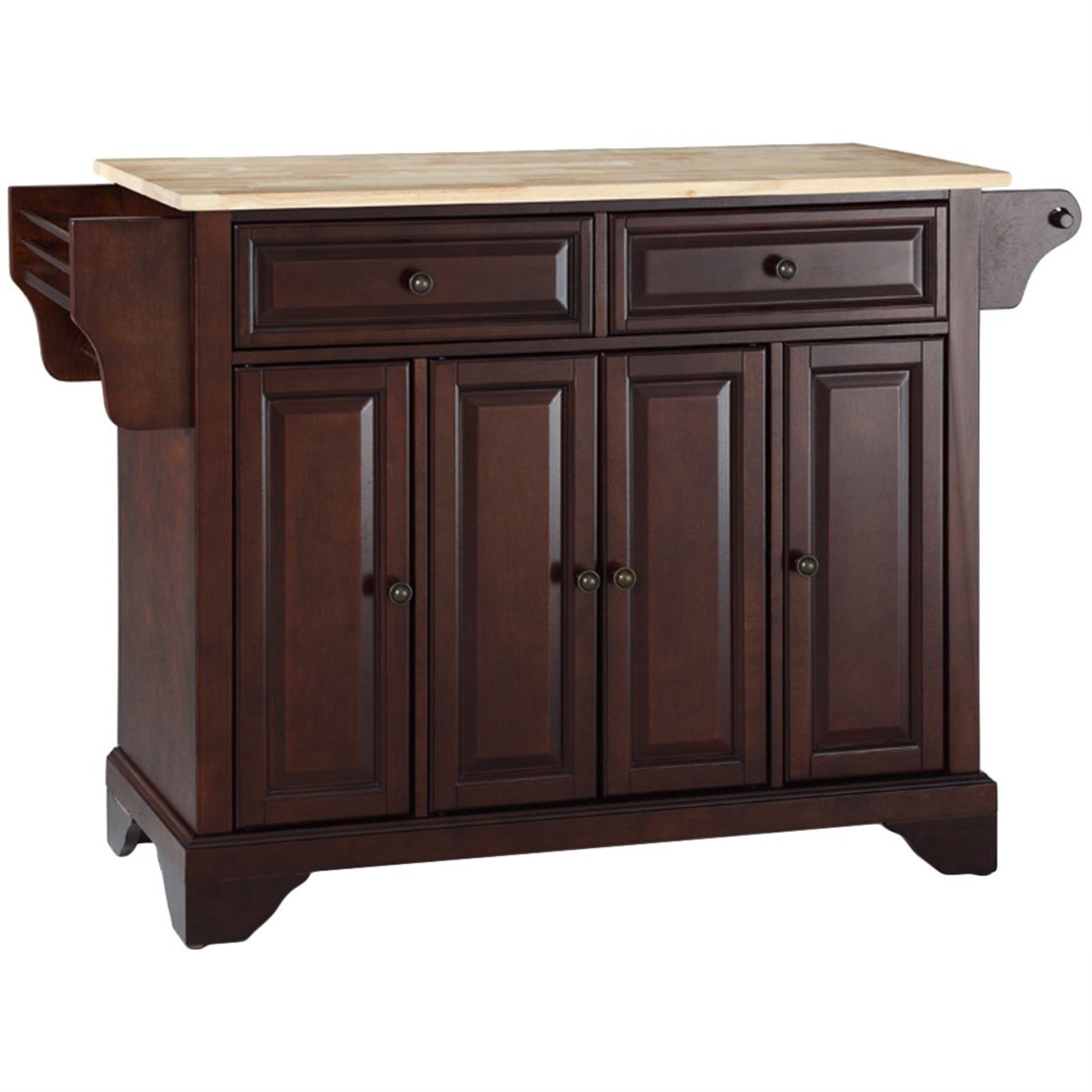 Casafoyer Furniture Lafayette Wood Top Rolling Kitchen Island Storage Cart, Microwave Stand, Spice Rack, Mahogany