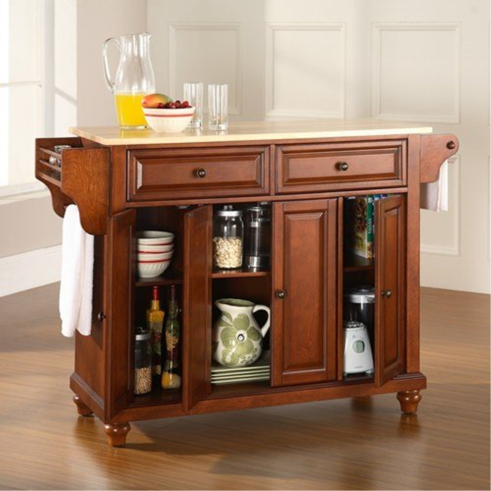 Casafoyer Furniture Kf30001Dch - Cambridge Natural Wood Top Kitchen Island (Classic Cherry)