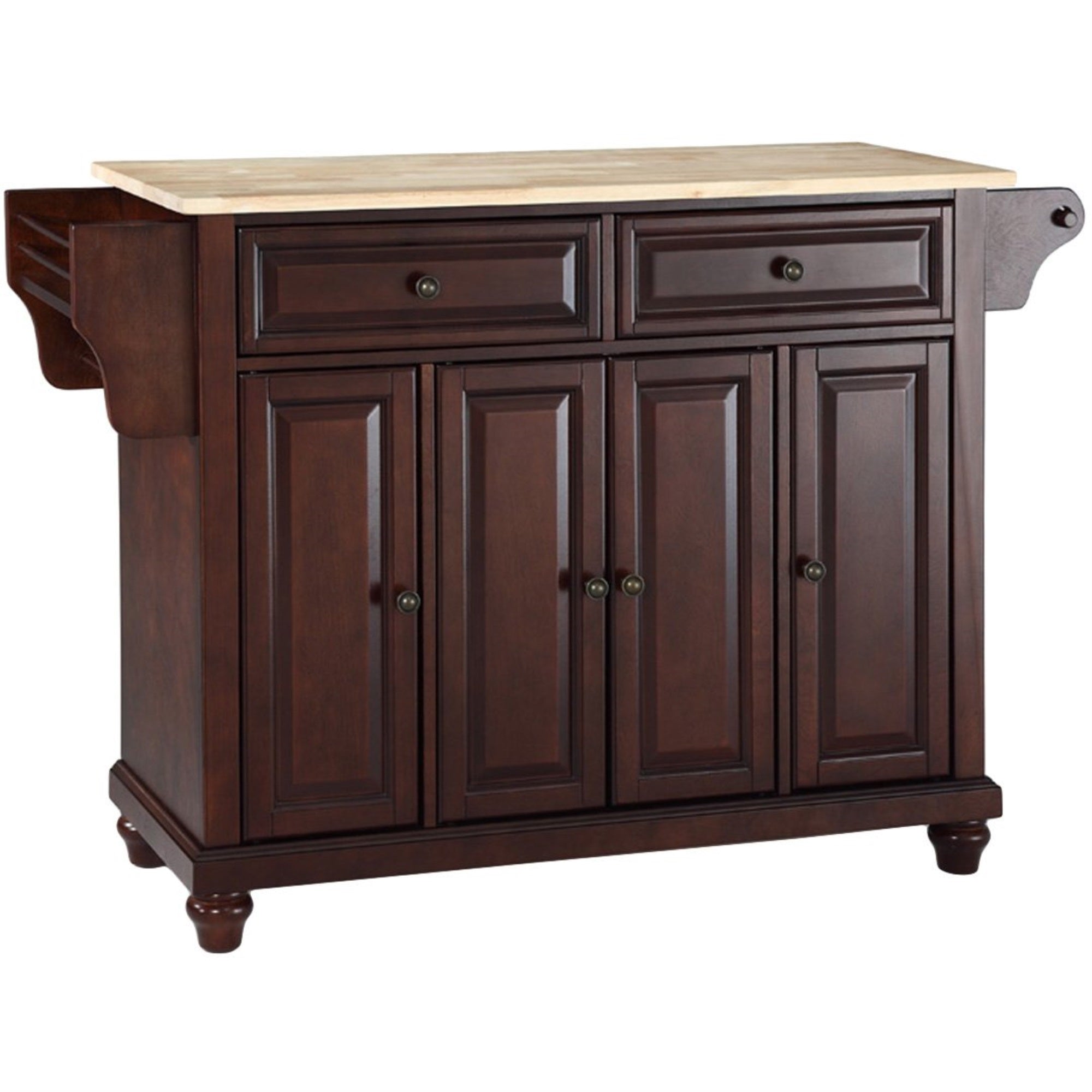 Casafoyer Furniture Cambridge Wood Top Rolling Kitchen Island Storage Cart, Microwave Stand, Spice Rack, Mahogany