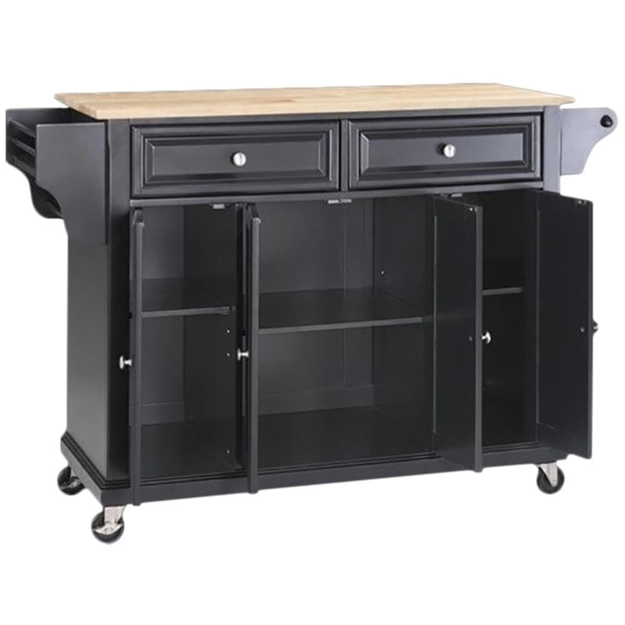 Casafoyer Furniture Full Size Wood Top Rolling Kitchen Island Storage Cart, Microwave Stand, Spice Rack, Black