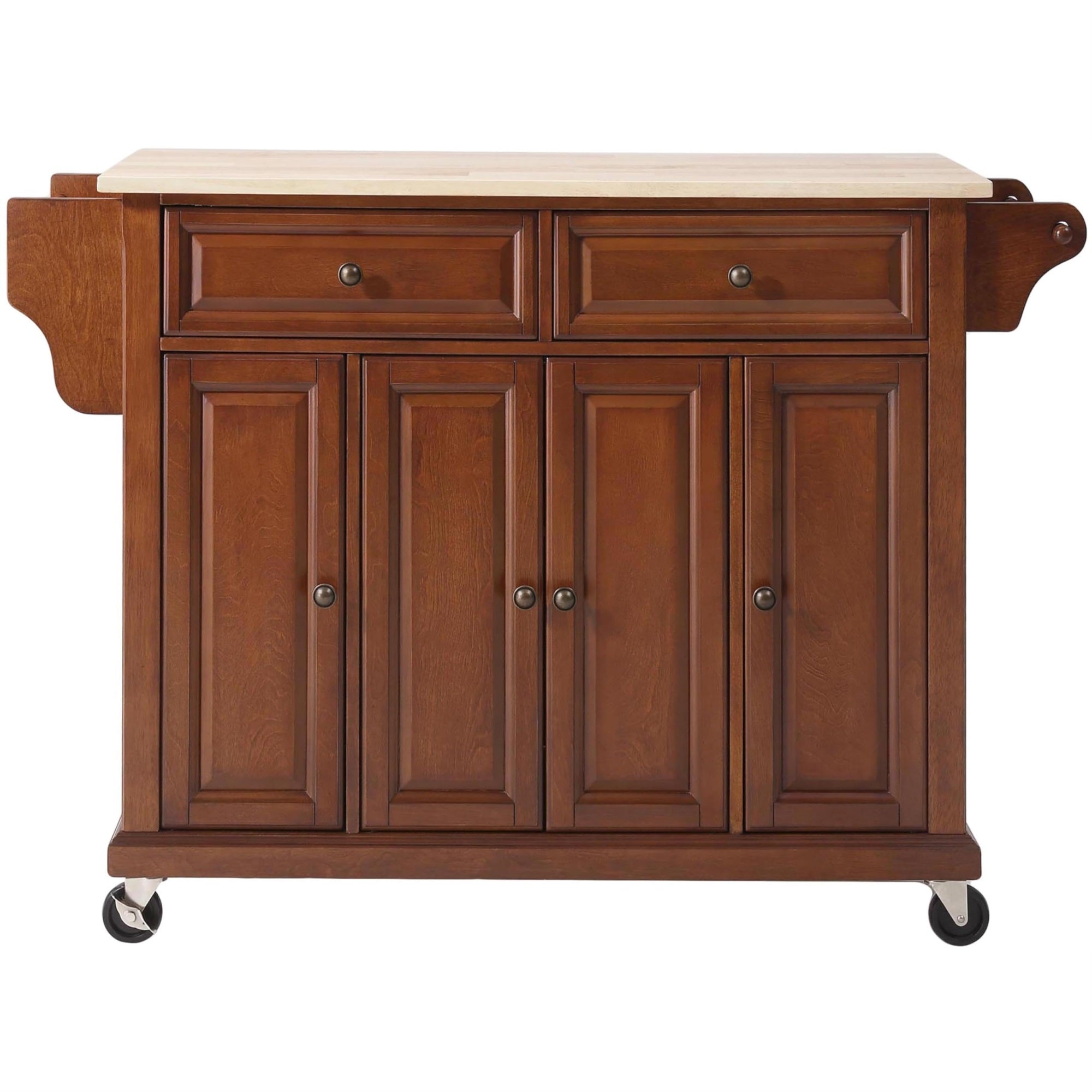 Casafoyer Furniture Full Size Wood Top Rolling Kitchen Island Storage Cart, Microwave Stand, Spice Rack, Cherry
