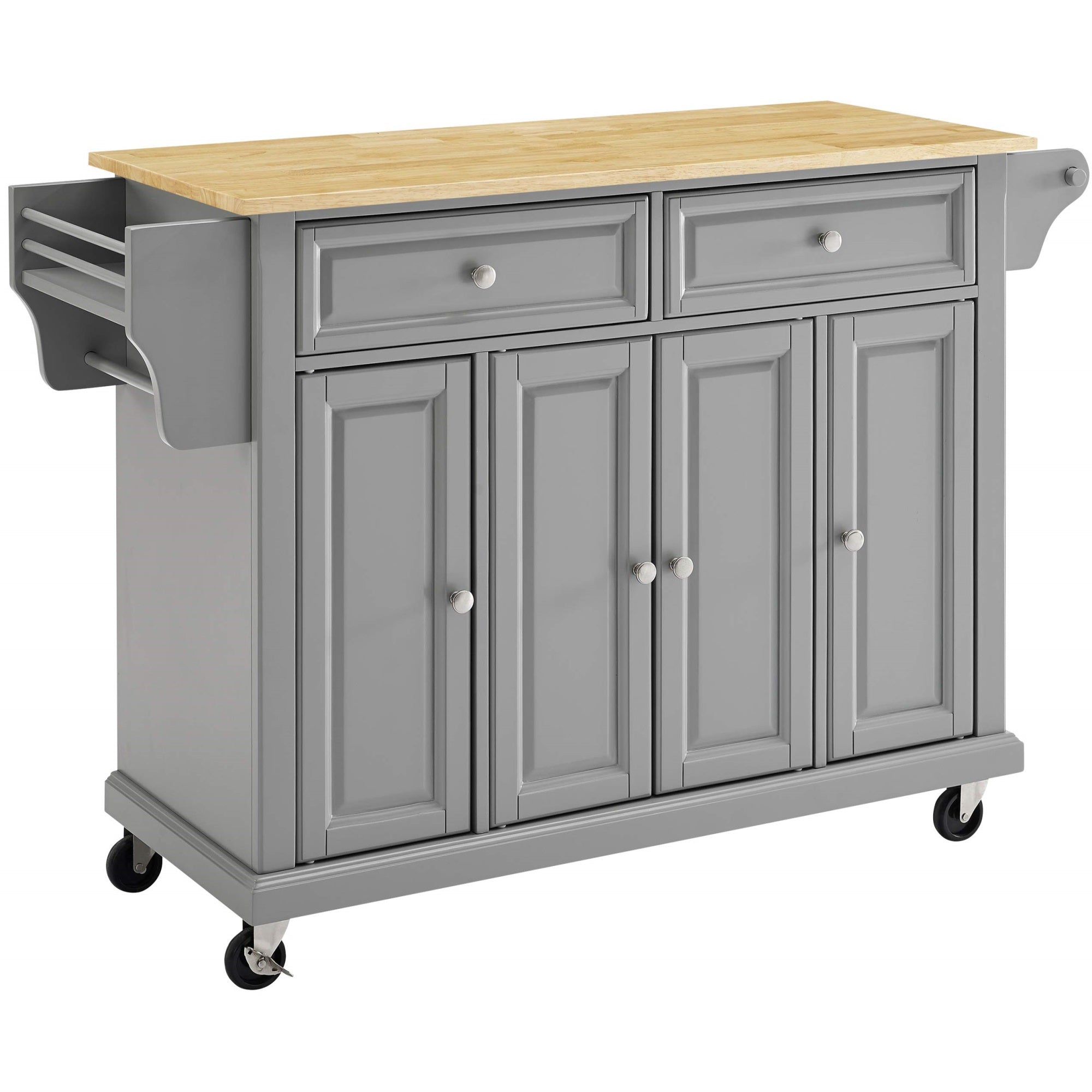 Casafoyer Furniture Full Size Wood Top Rolling Kitchen Island Storage Cart, Microwave Stand, Spice Rack, Gray