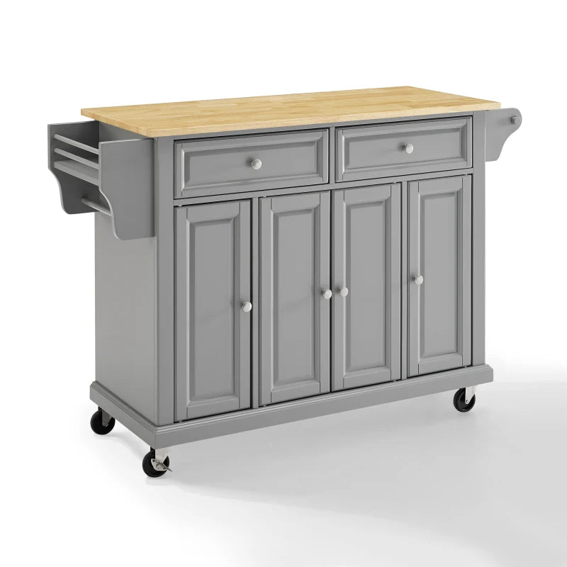 Sleek And Durable Full-Size Kitchen Cart With Cabinets, Drawers, Spice Rack, And Paper Towel Holder. Heavy-Duty Casters. 106.5'H X 51.5'W X 18'D. 185 Lbs.