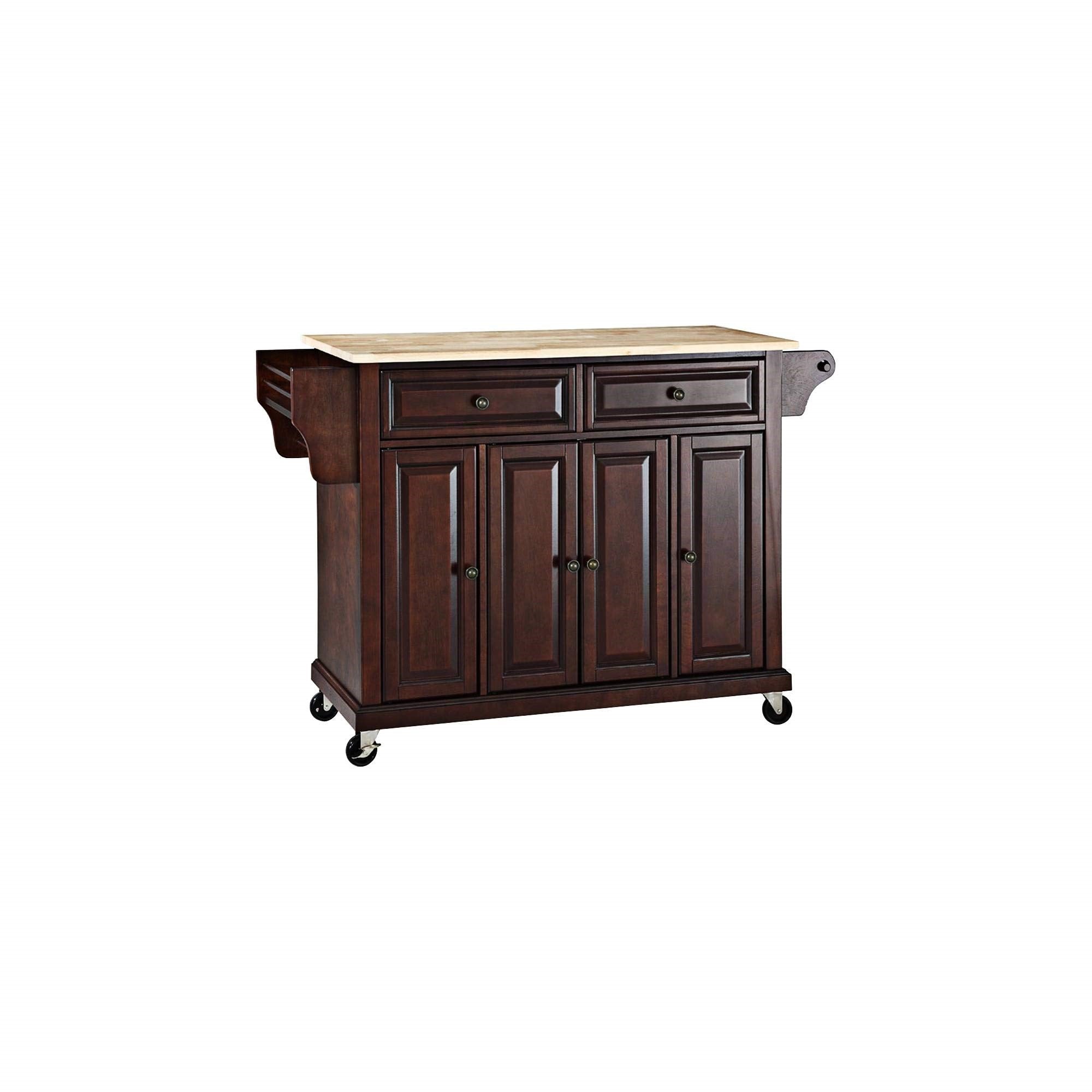 Casafoyer Furniture Full Size Wood Top Rolling Kitchen Island Storage Cart, Microwave Stand, Spice Rack, Mahogany