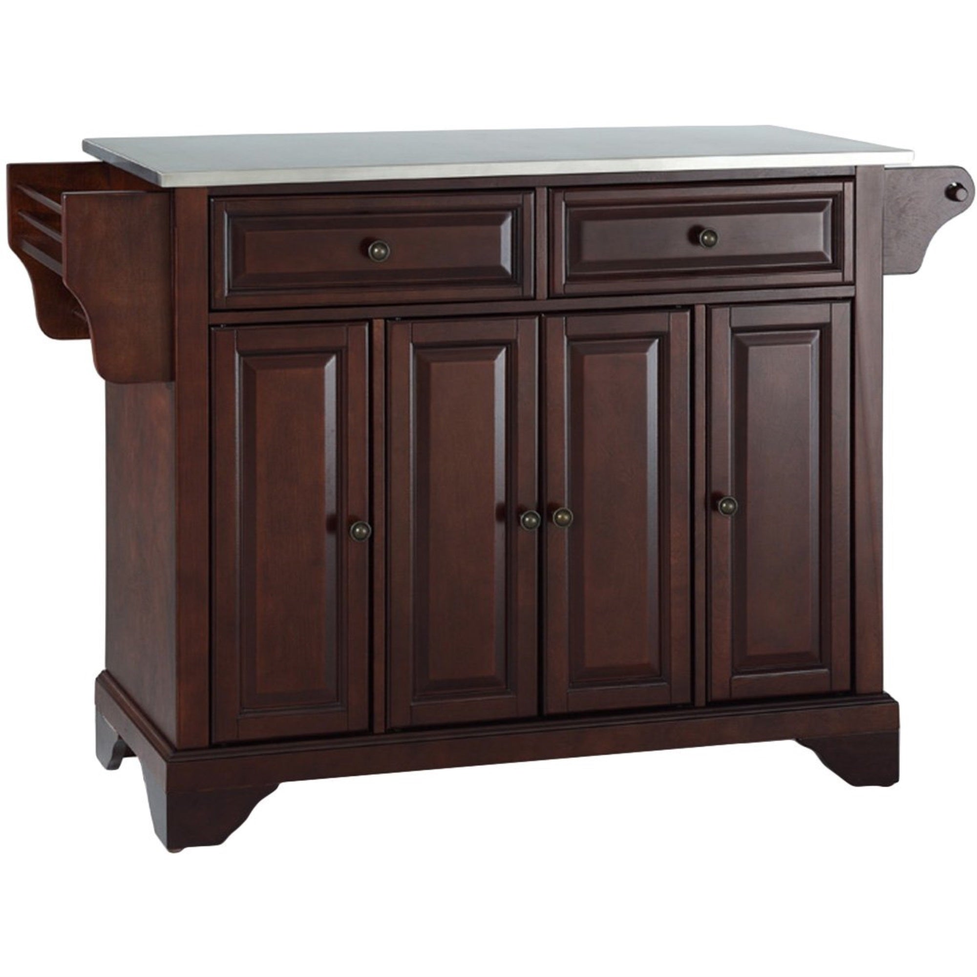 Casafoyer Furniture Lafayette Stainless Steel Top Rolling Kitchen Island Storage Cart, Spice Rack, Mahogany