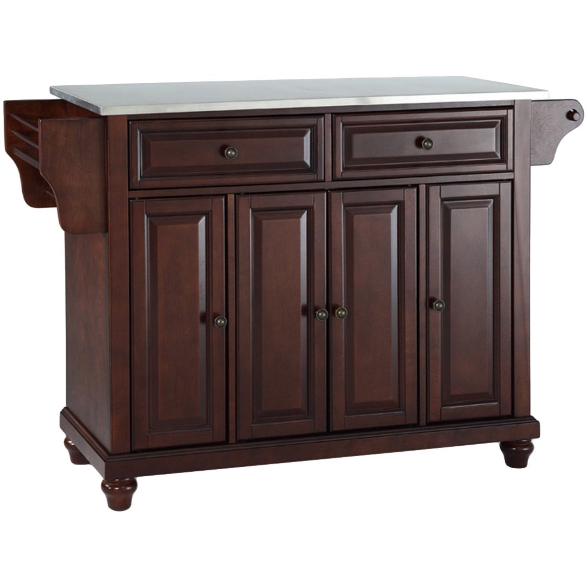Casafoyer Furniture Cambridge Stainless Steel Top Rolling Kitchen Island Storage Cart, Spice Rack, Mahogany