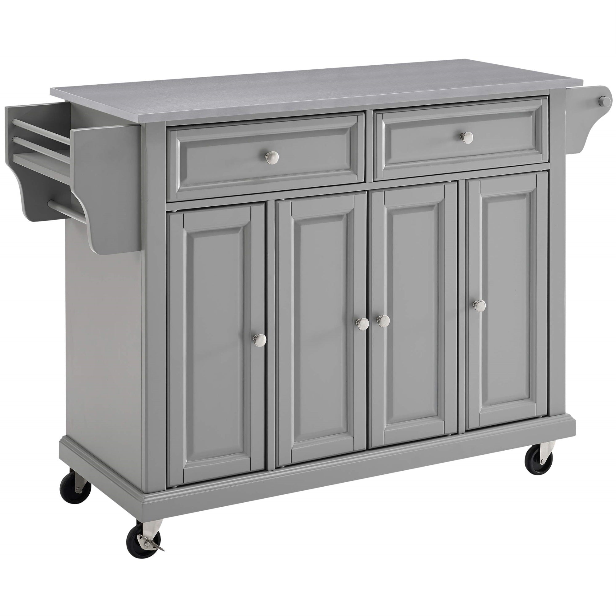 Casafoyer Furniture Full Size Stainless Steel Rolling Kitchen Island Storage Cart, Microwave Stand, Spice Rack, Gray