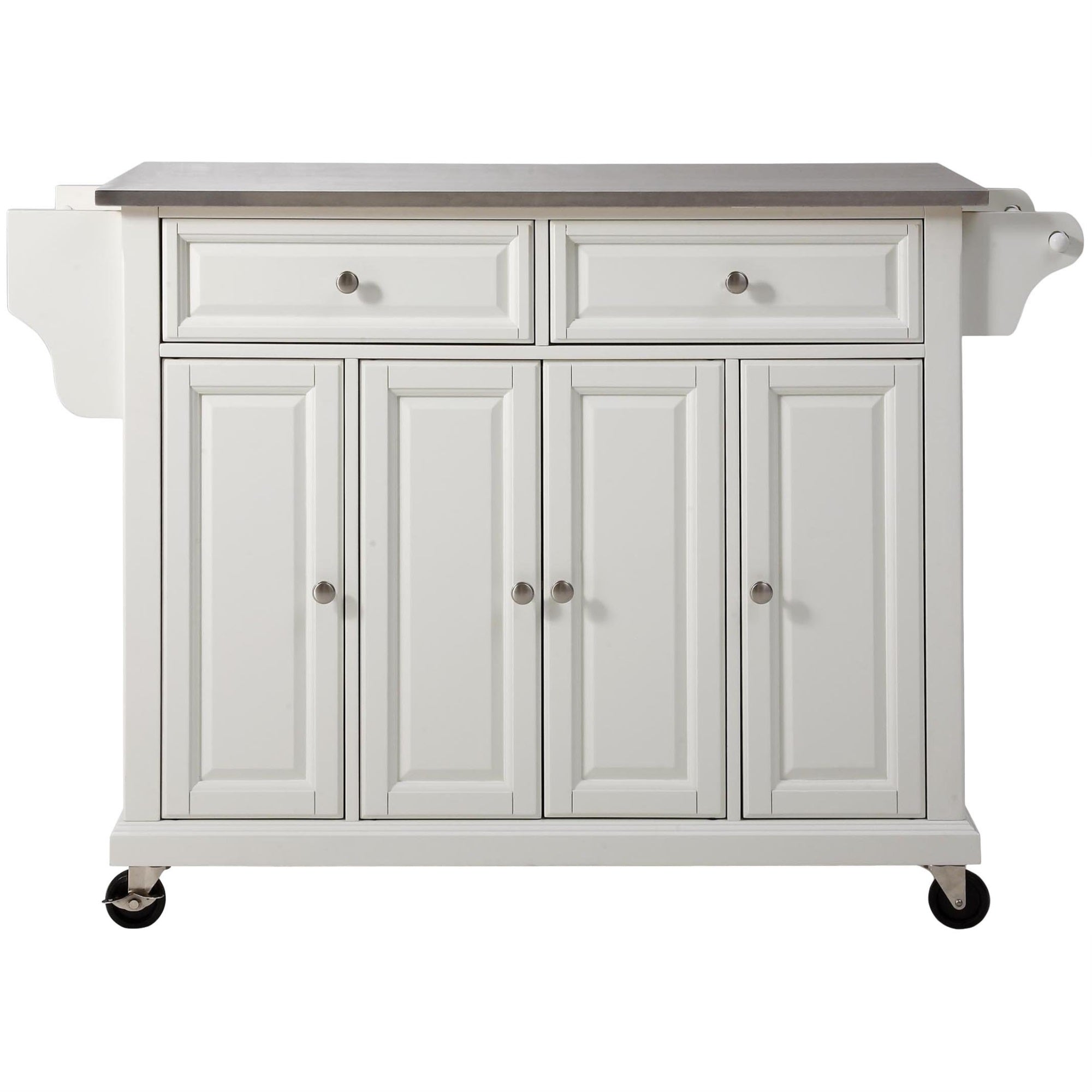 Casafoyer Furniture Full Size Stainless Steel Rolling Kitchen Island Storage Cart, Microwave Stand, Spice Rack, White