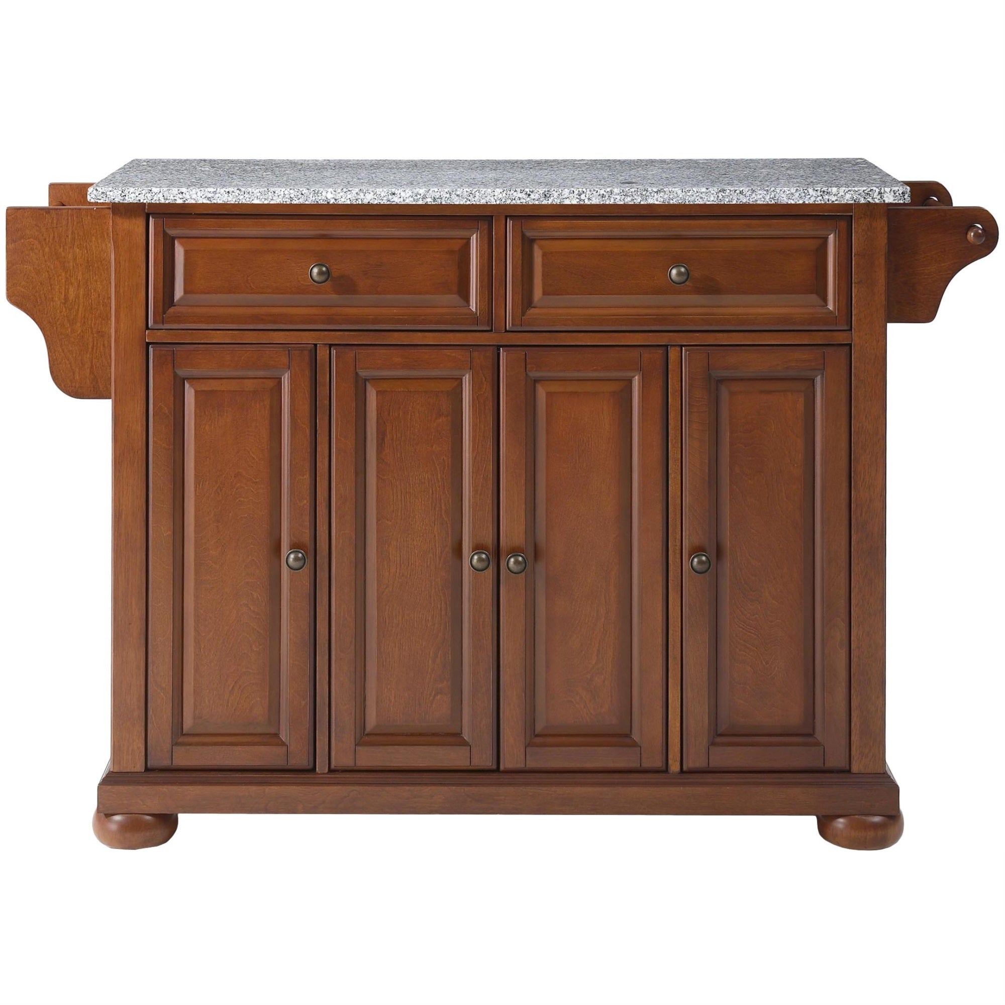 Casafoyer Furniture Alexandria Granite Top Rolling Kitchen Island Storage Cart, Microwave Stand, Spice Rack, Cherry