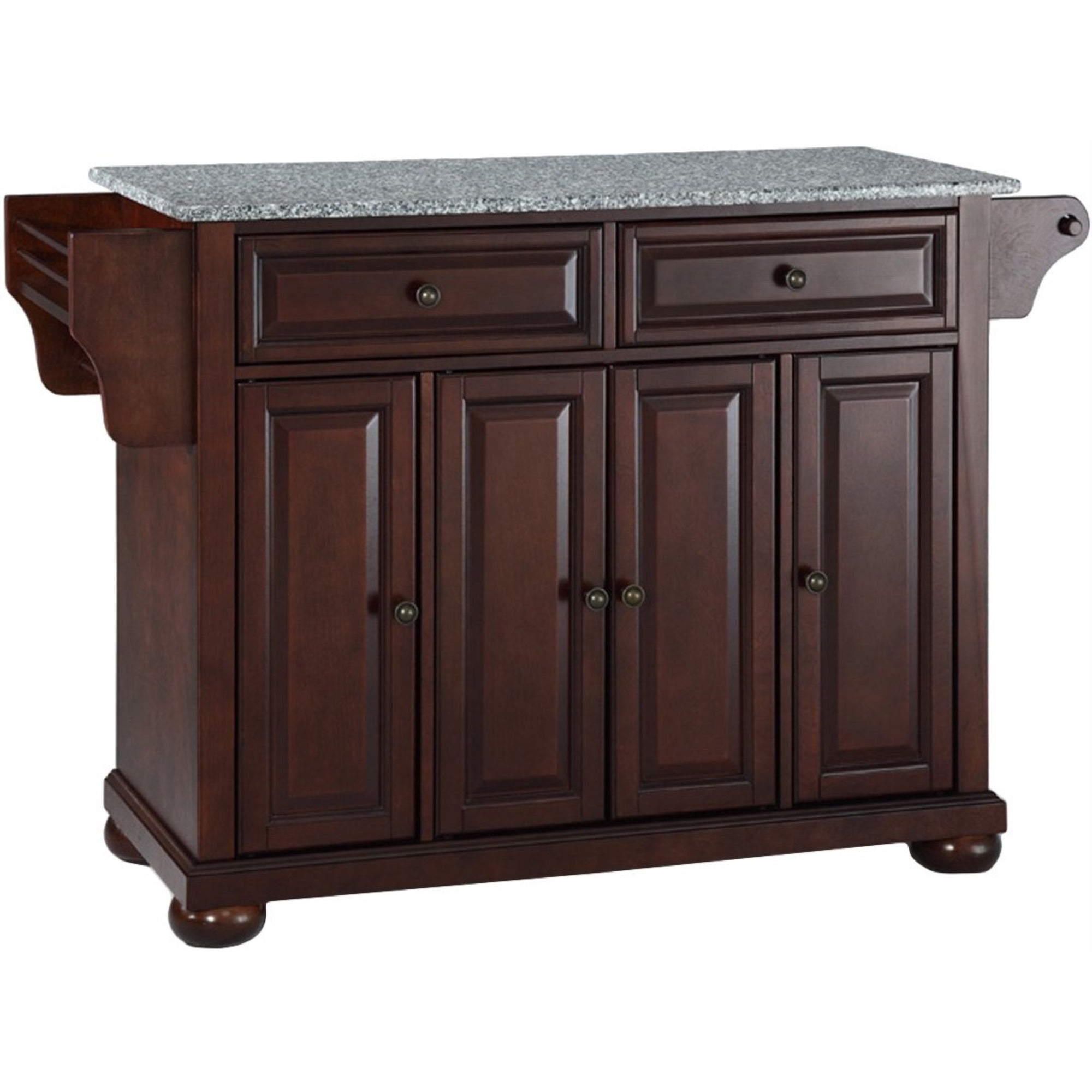 Casafoyer Furniture Alexandria Granite Top Rolling Kitchen Island Storage Cart, Microwave Stand, Spice Rack, Mahogany