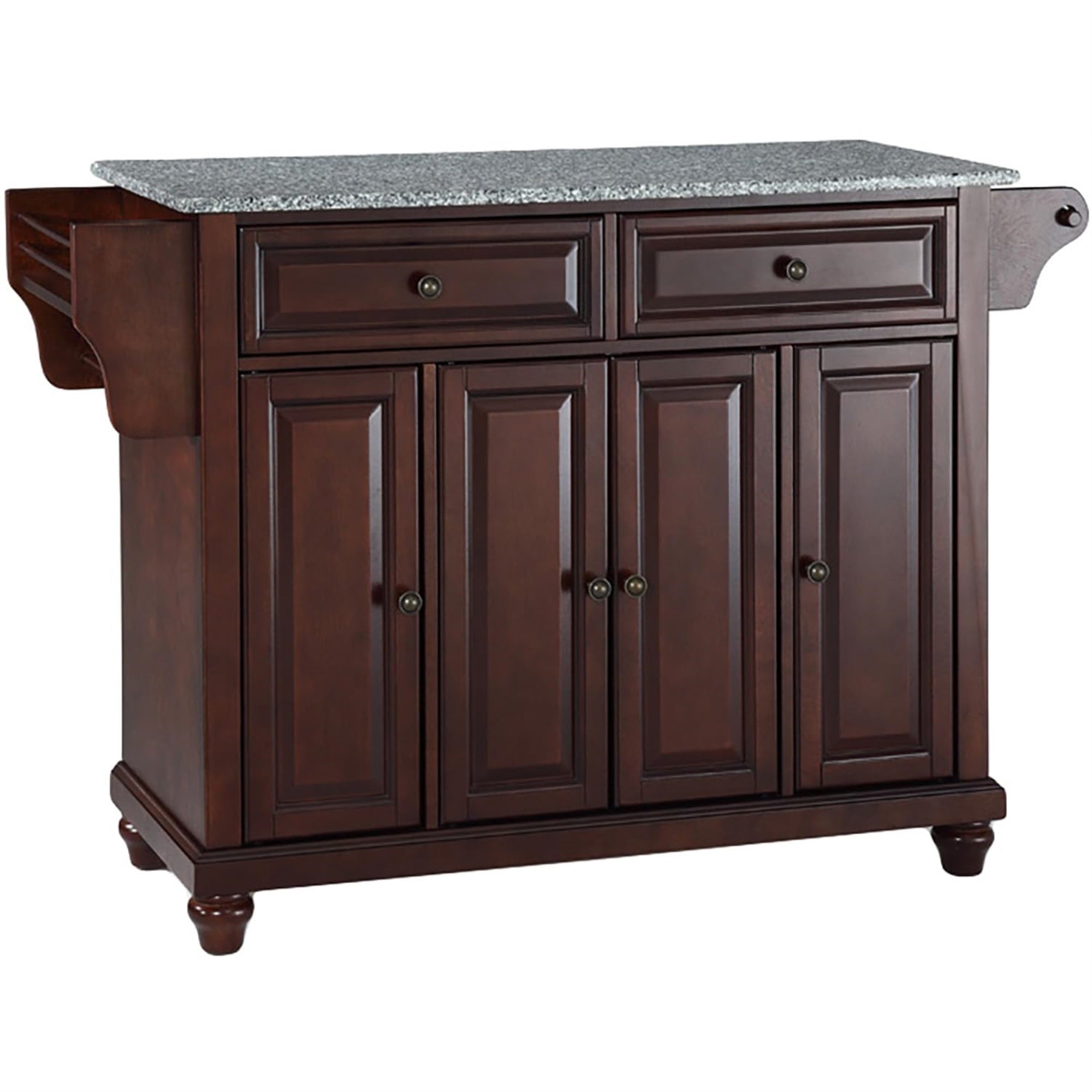 Casafoyer Furniture Cambridge Granite Top Rolling Kitchen Island Storage Cart, Microwave Stand, Spice Rack, Mahogany