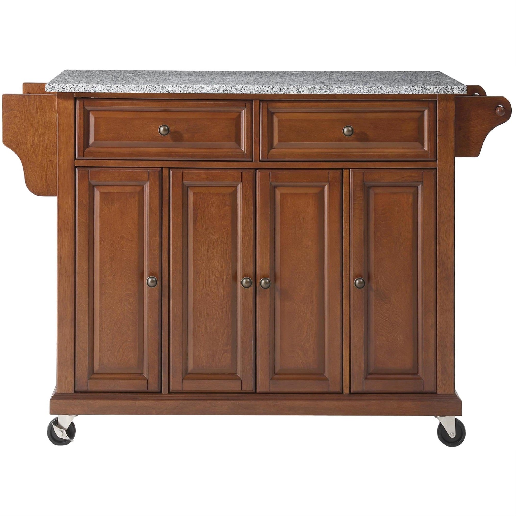 Casafoyer Furniture Full Size Granite Top Rolling Kitchen Island Storage Cart, Microwave Stand, Spice Rack, Cherry