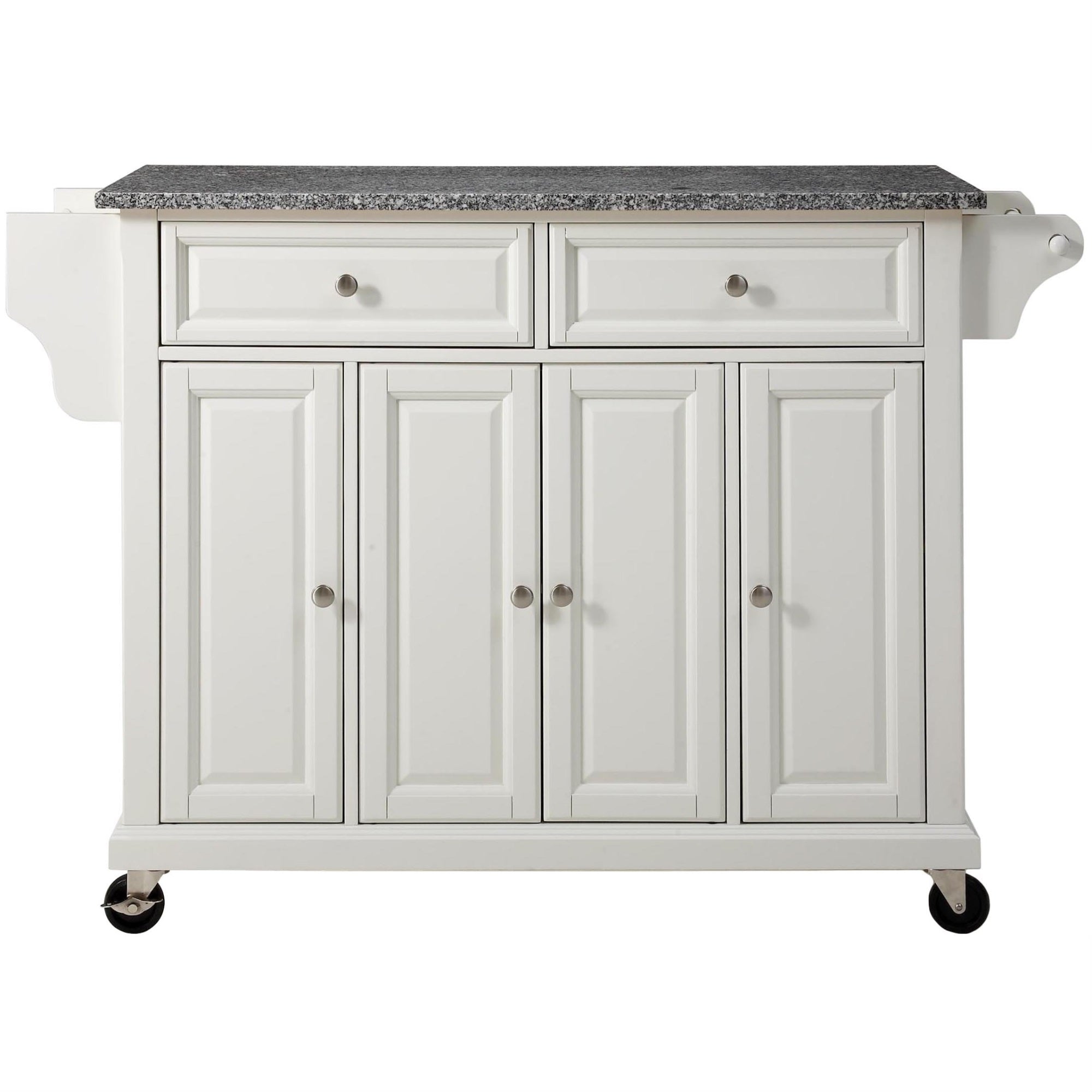 Casafoyer Furniture Full Size Granite Top Rolling Kitchen Island Storage Cart, Microwave Stand, Spice Rack, White