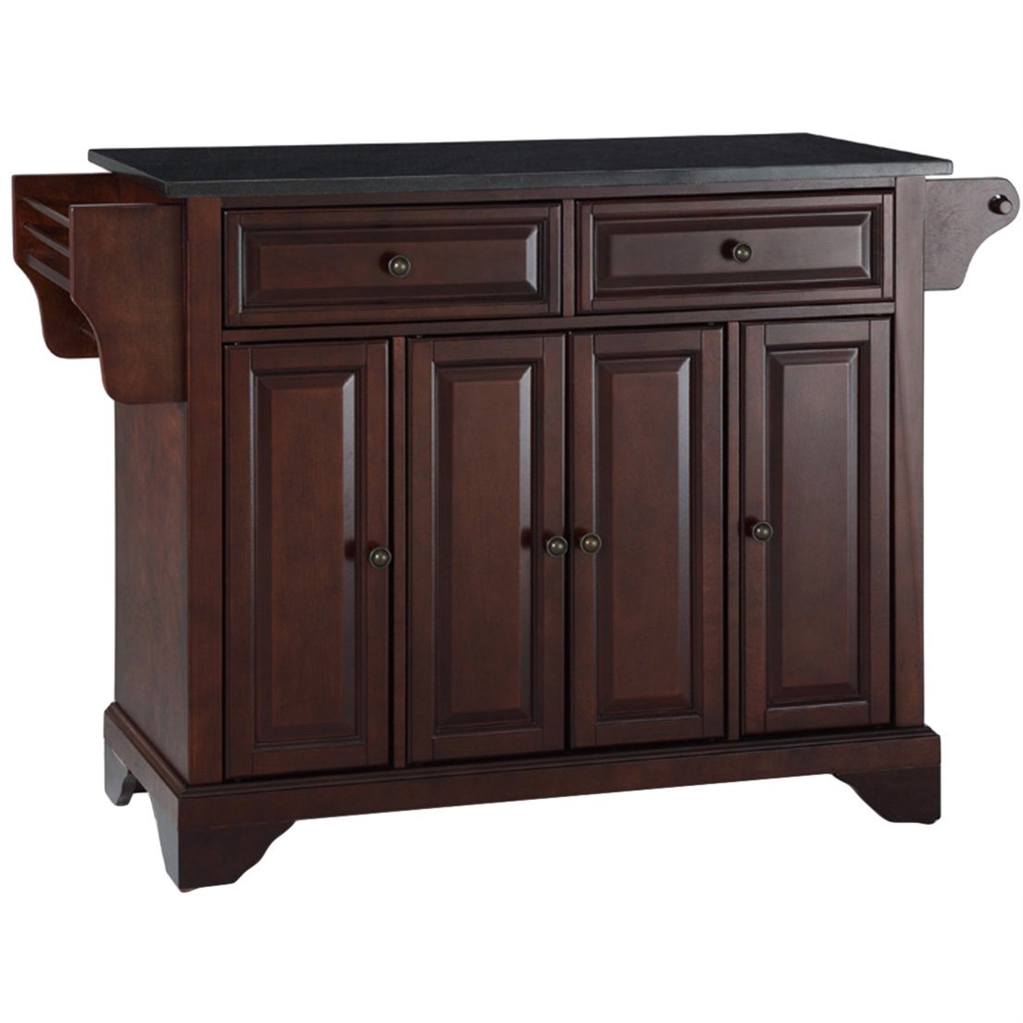 Casafoyer Furniture Lafayette Granite Top Rolling Kitchen Island Storage Cart, Microwave Stand, Spice Rack, Mahogany