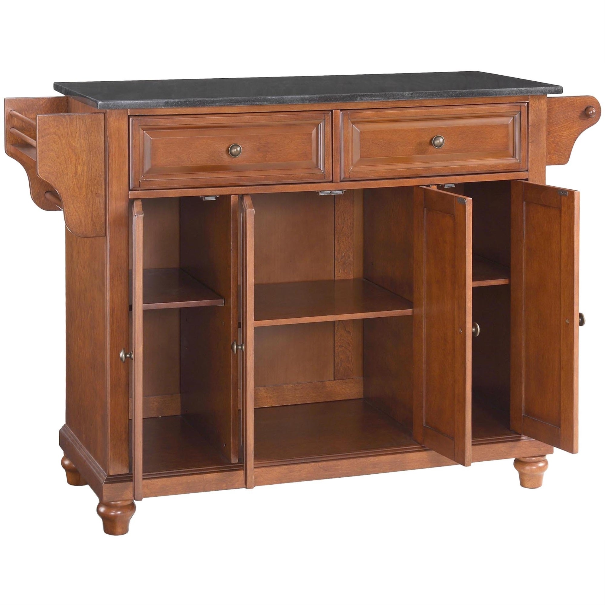 Casafoyer Furniture Cambridge Granite Top Rolling Kitchen Island Storage Cart, Microwave Stand, Spice Rack, Cherry