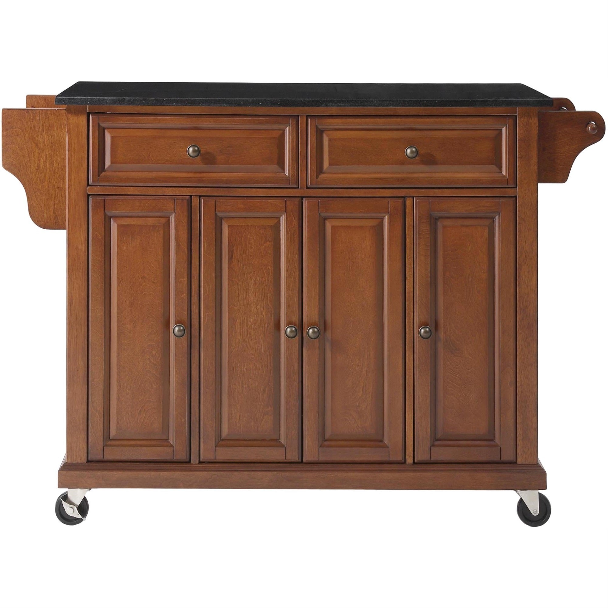Casafoyer Furniture Full Size Granite Top Rolling Kitchen Island Storage Cart, Microwave Stand, Spice Rack, Cherry