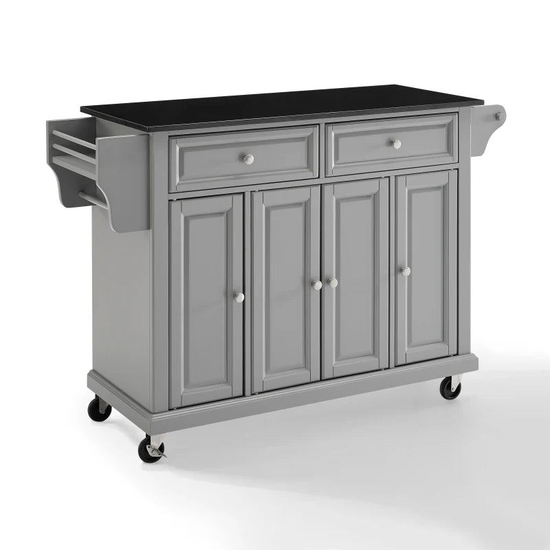 Full Size Granite Top Kitchen Cart Gray/Black