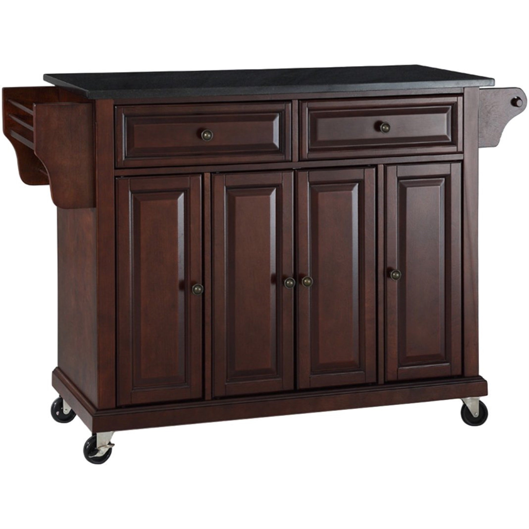 Casafoyer Furniture Full Size Granite Top Rolling Kitchen Island Storage Cart, Microwave Stand, Spice Rack, Mahogany