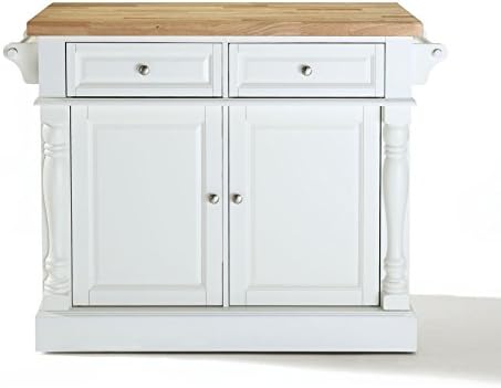 OXFORD BUTCHER BLOCK TOP KITCHEN ISLAND IN WHITE FINISH