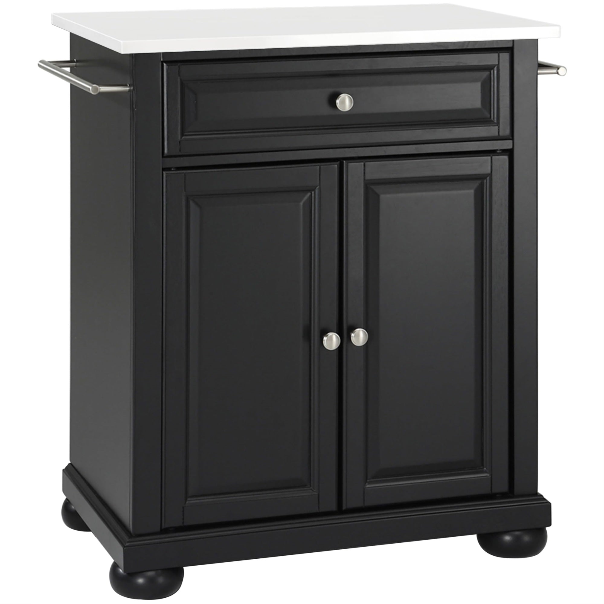 Casafoyer Furniture Alexandria Stone Top Small Portable Rolling Kitchen Island Storage Cart, Microwave Stand, Black