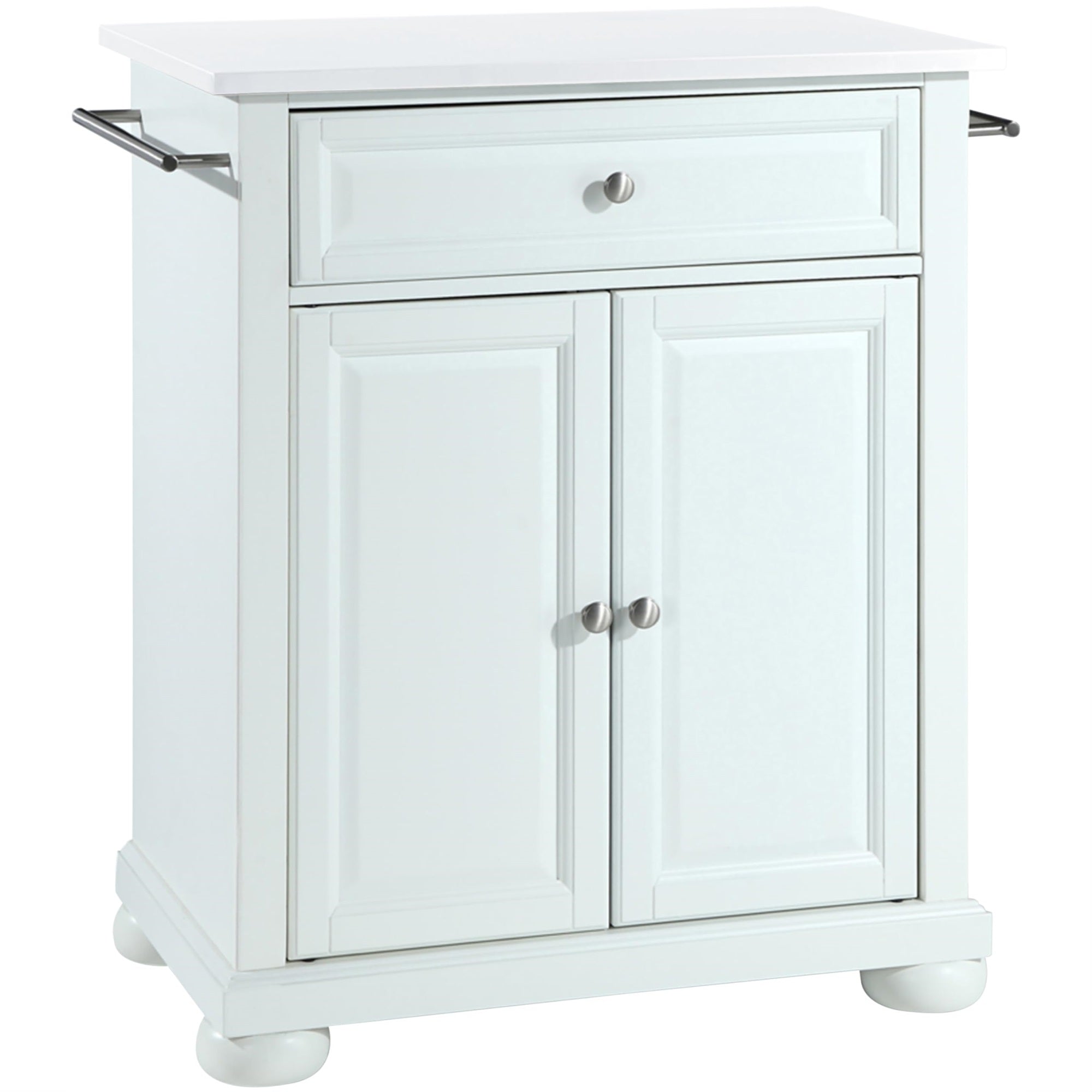 Casafoyer Furniture Alexandria Stone Top Small Portable Rolling Kitchen Island Storage Cart, Microwave Stand, White