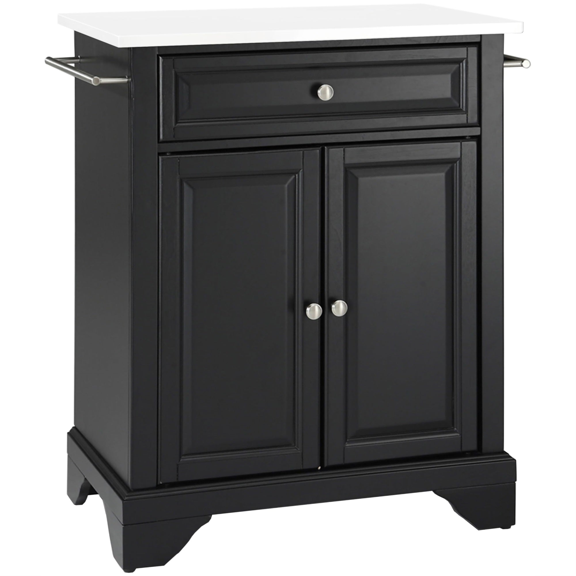 Casafoyer Furniture Lafayette Stone Top Small Portable Rolling Kitchen Island Storage Cart, Microwave Stand, Black
