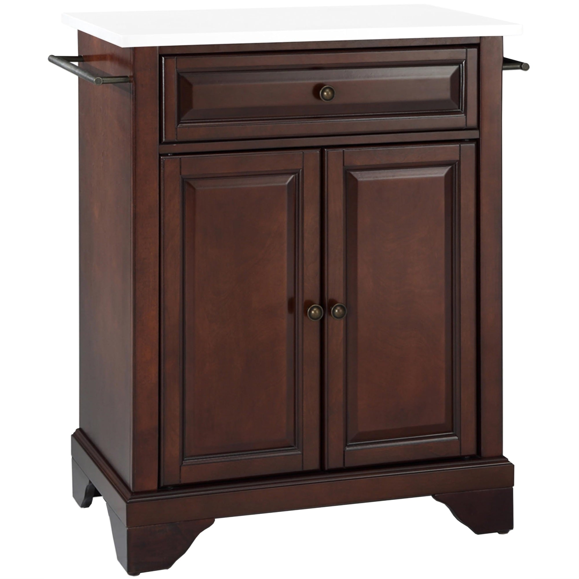 Casafoyer Furniture Lafayette Stone Top Small Portable Rolling Kitchen Island Storage Cart, Microwave Stand, Mahogany