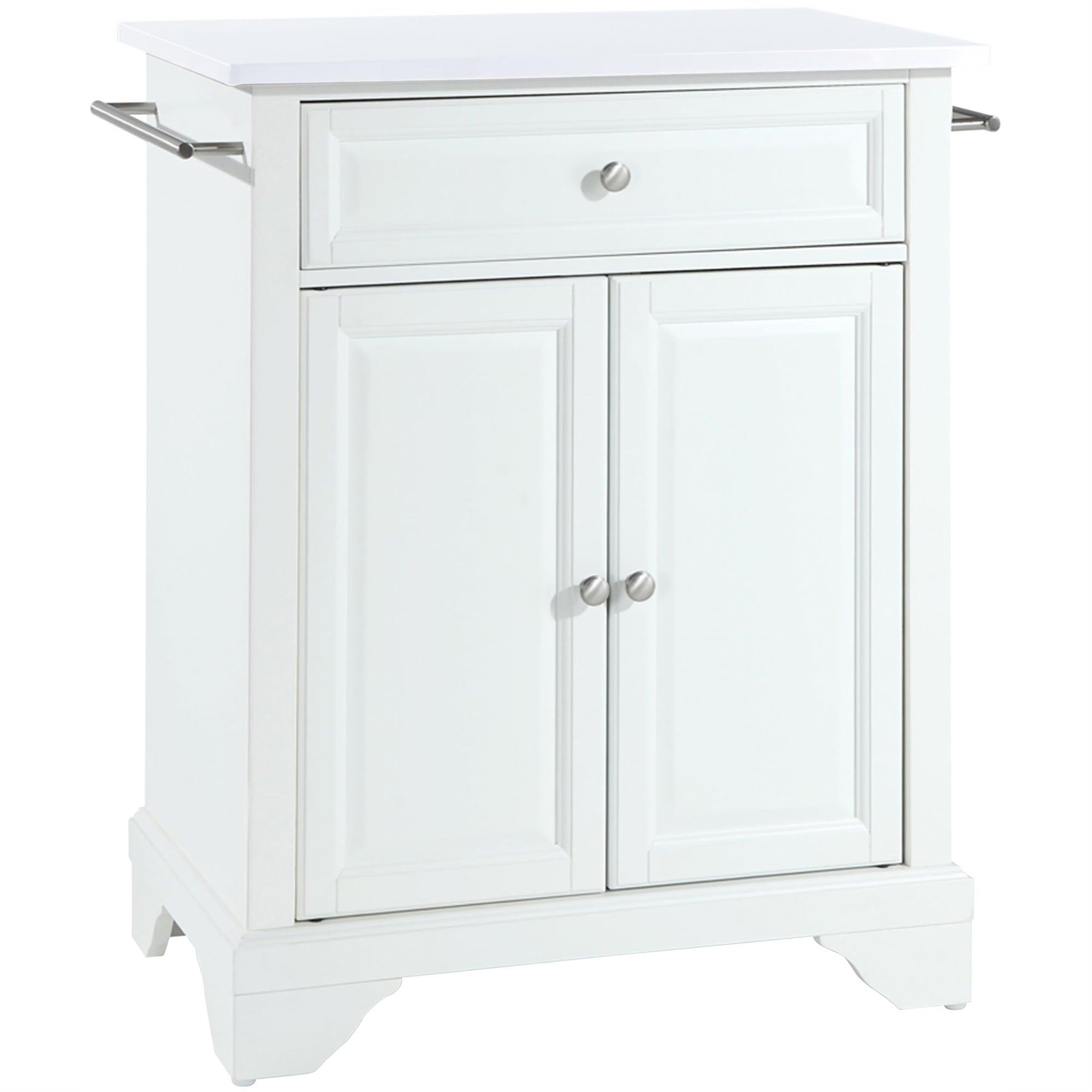 Casafoyer Furniture Lafayette Stone Top Small Portable Rolling Kitchen Island Storage Cart, Microwave Stand, White