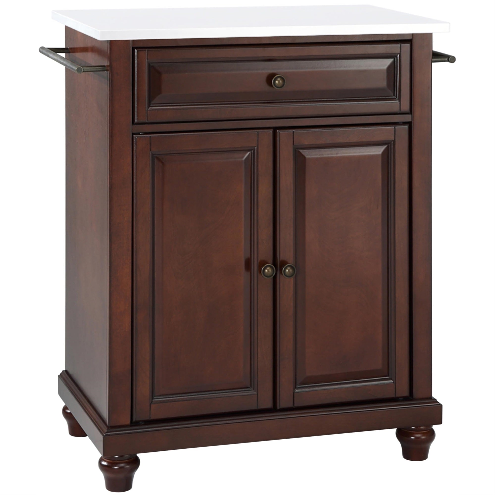 Casafoyer Furniture Cambridge Stone Top Small Portable Rolling Kitchen Island Storage Cart, Microwave Stand, Mahogany
