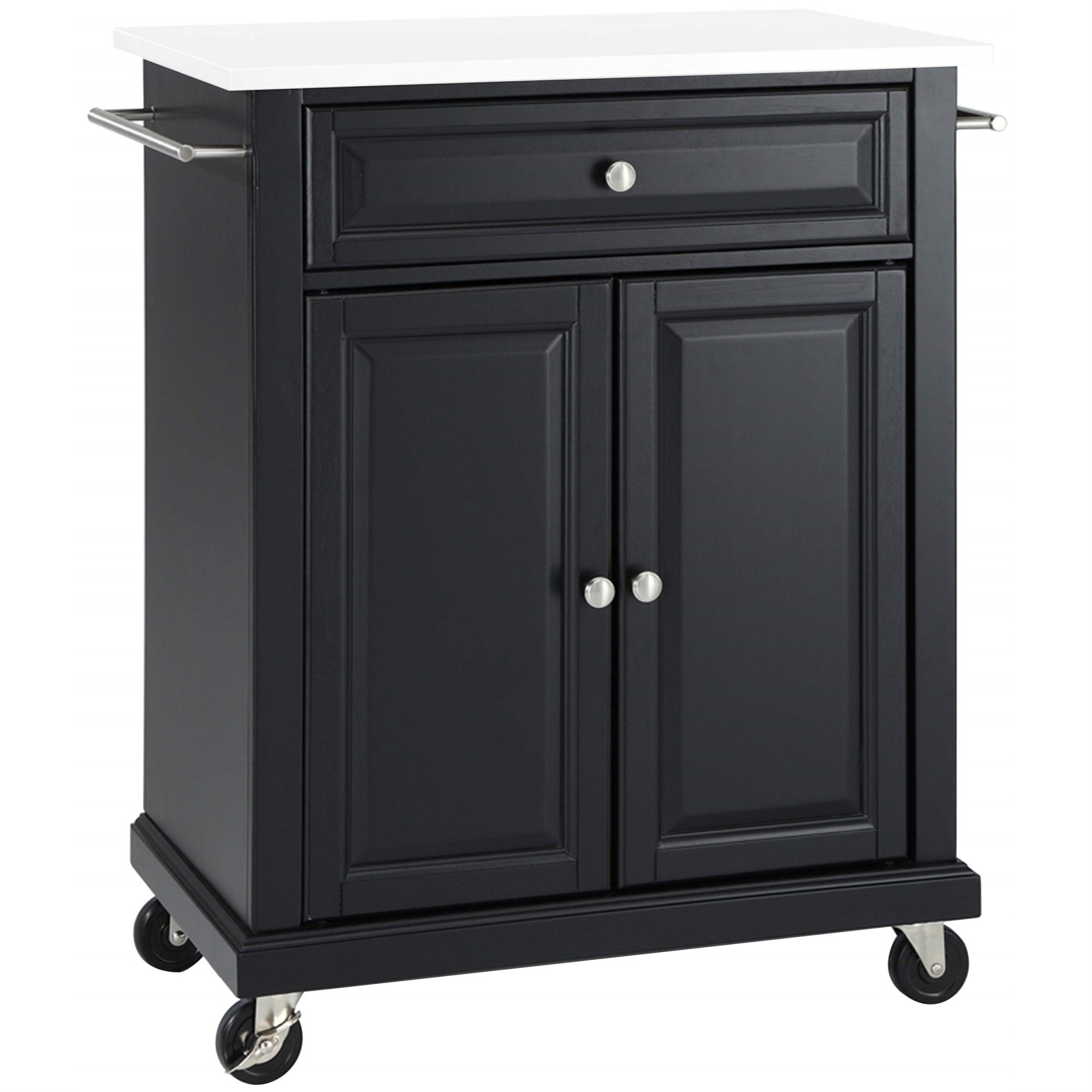 Casafoyer Furniture Compact Stone Top Small Rolling Cart With Shelves, Microwave Stand With Towel Rack, Black