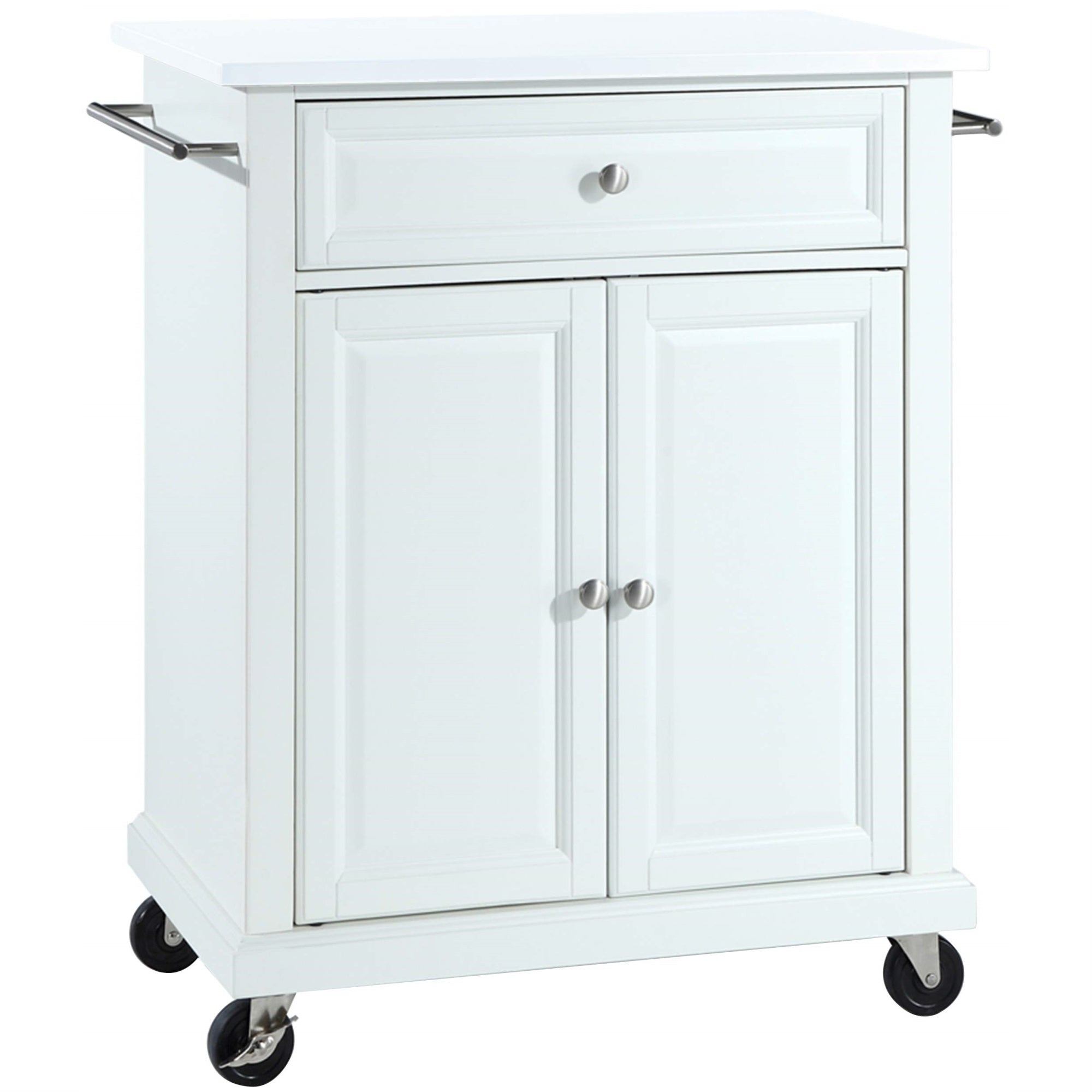 Casafoyer Furniture Compact Stone Top Small Rolling Cart With Shelves, Microwave Stand With Towel Rack, White