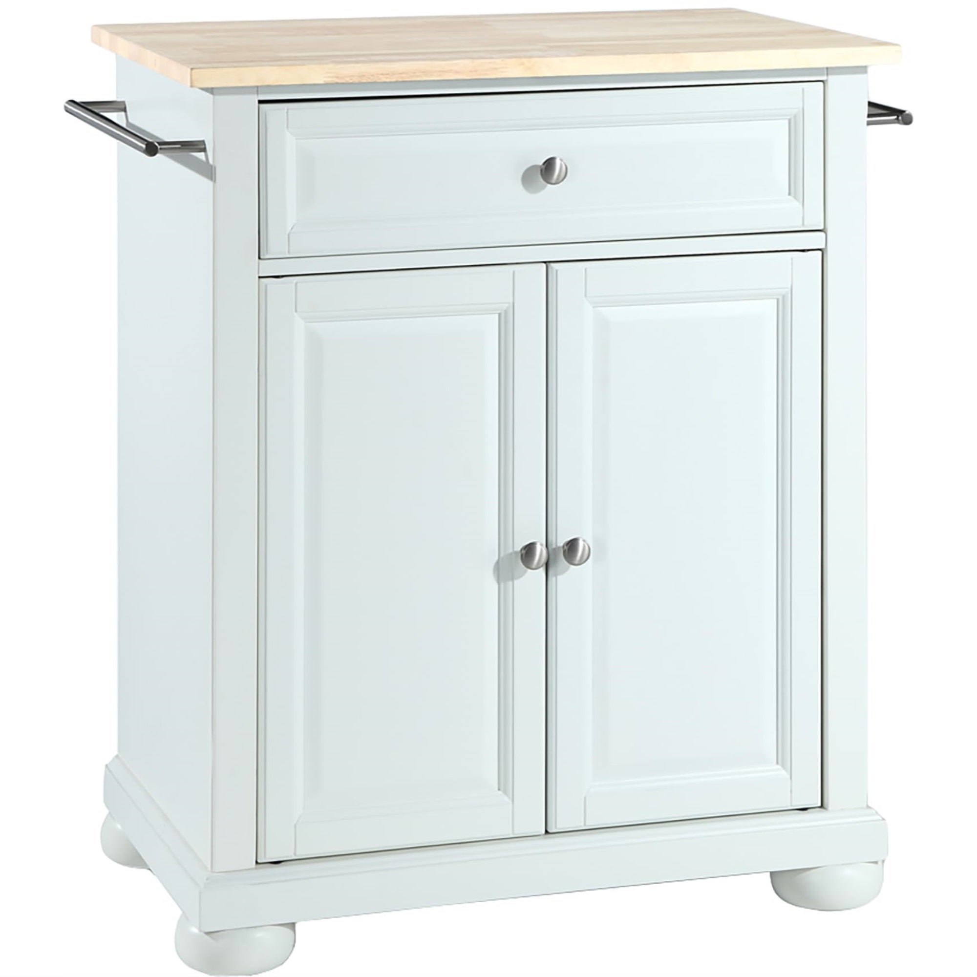 Casafoyer Furniture Alexandria Wood Top Small Portable Rolling Kitchen Island Storage Cart, Microwave Stand, White